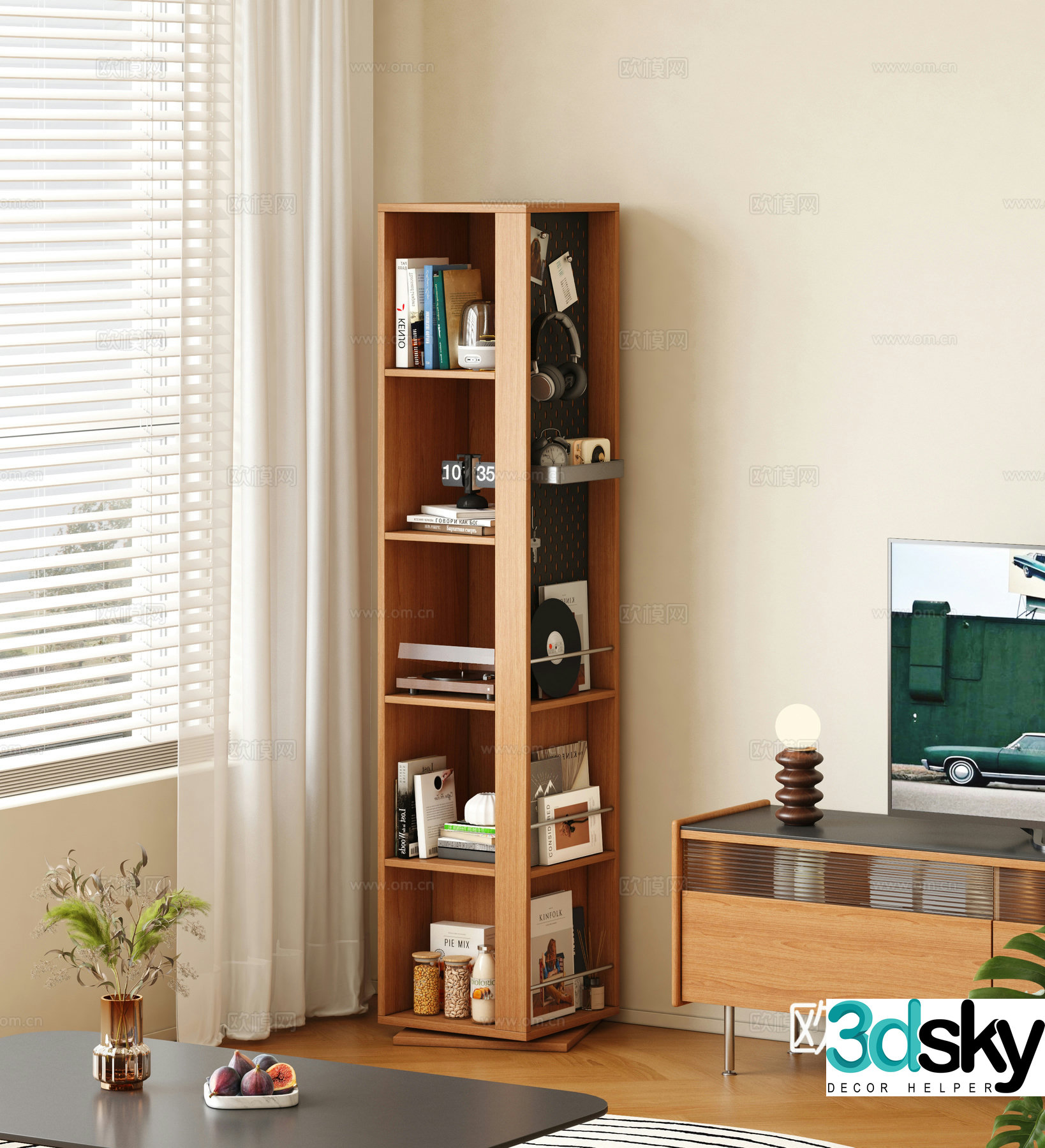 Modern log bookcase Living room bookcase Finished bookcase Floor-standing rotary bookcase Floor-standing locker 3D model
