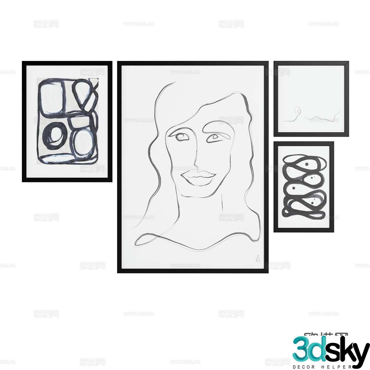 BoConcept Modern Decorative Painting Hanging Painting Abstract Painting Black and White Painting Art Painting 3D Model
