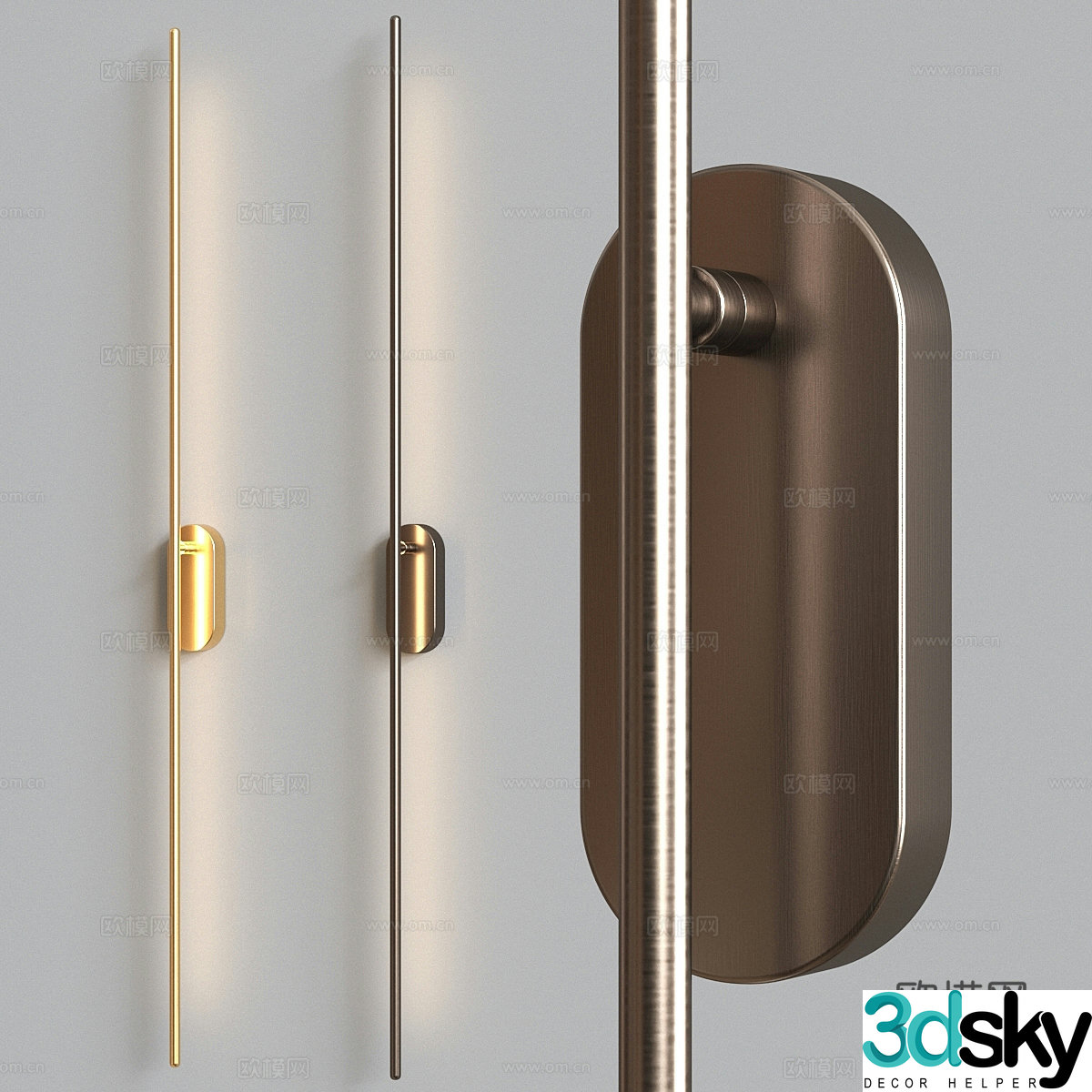 Modern light luxury minimalist metal line wall lamp 3D model