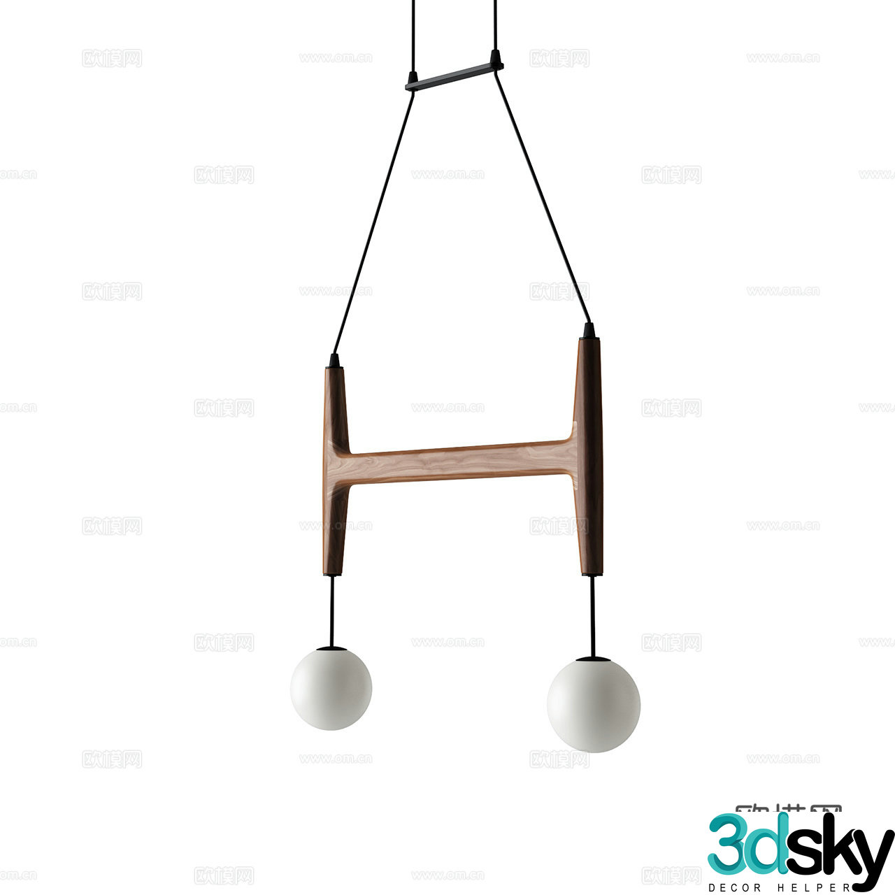 Porada vintage chandelier decorative chandelier walnut chandelier glass chandelier 3d model