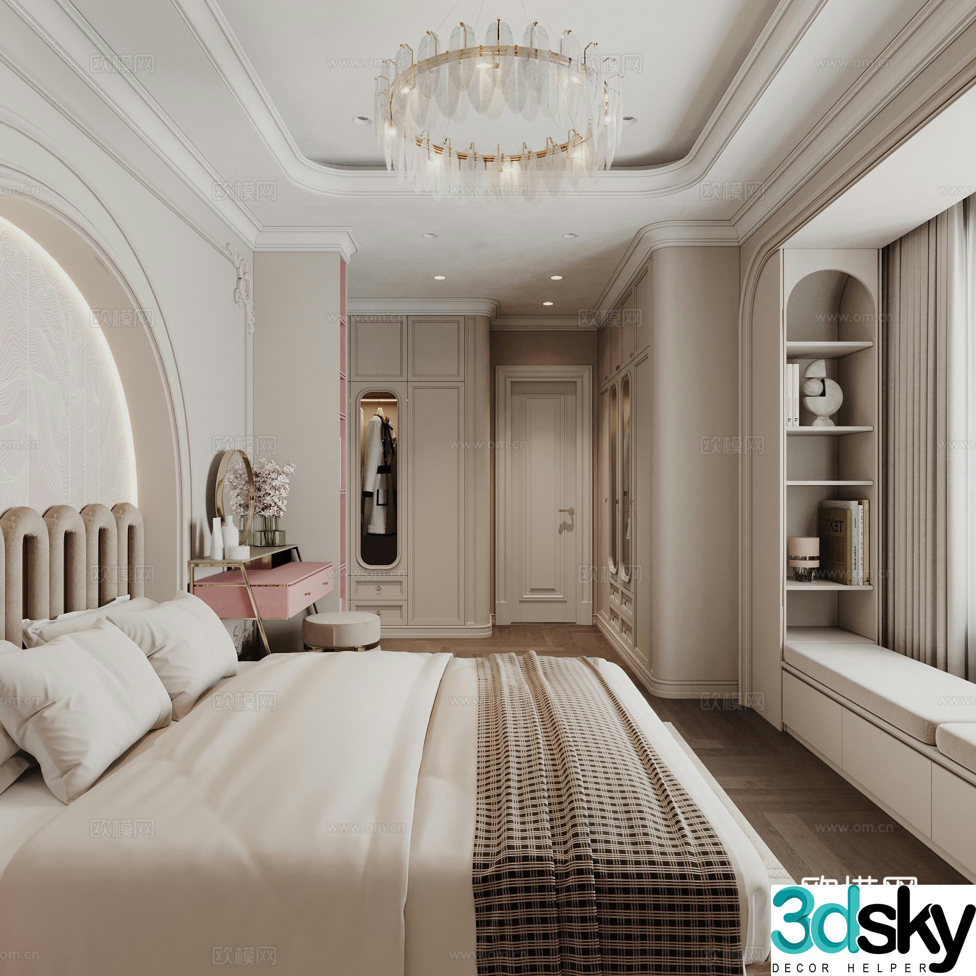 Light French bay window bedroom master bedroom 3D model