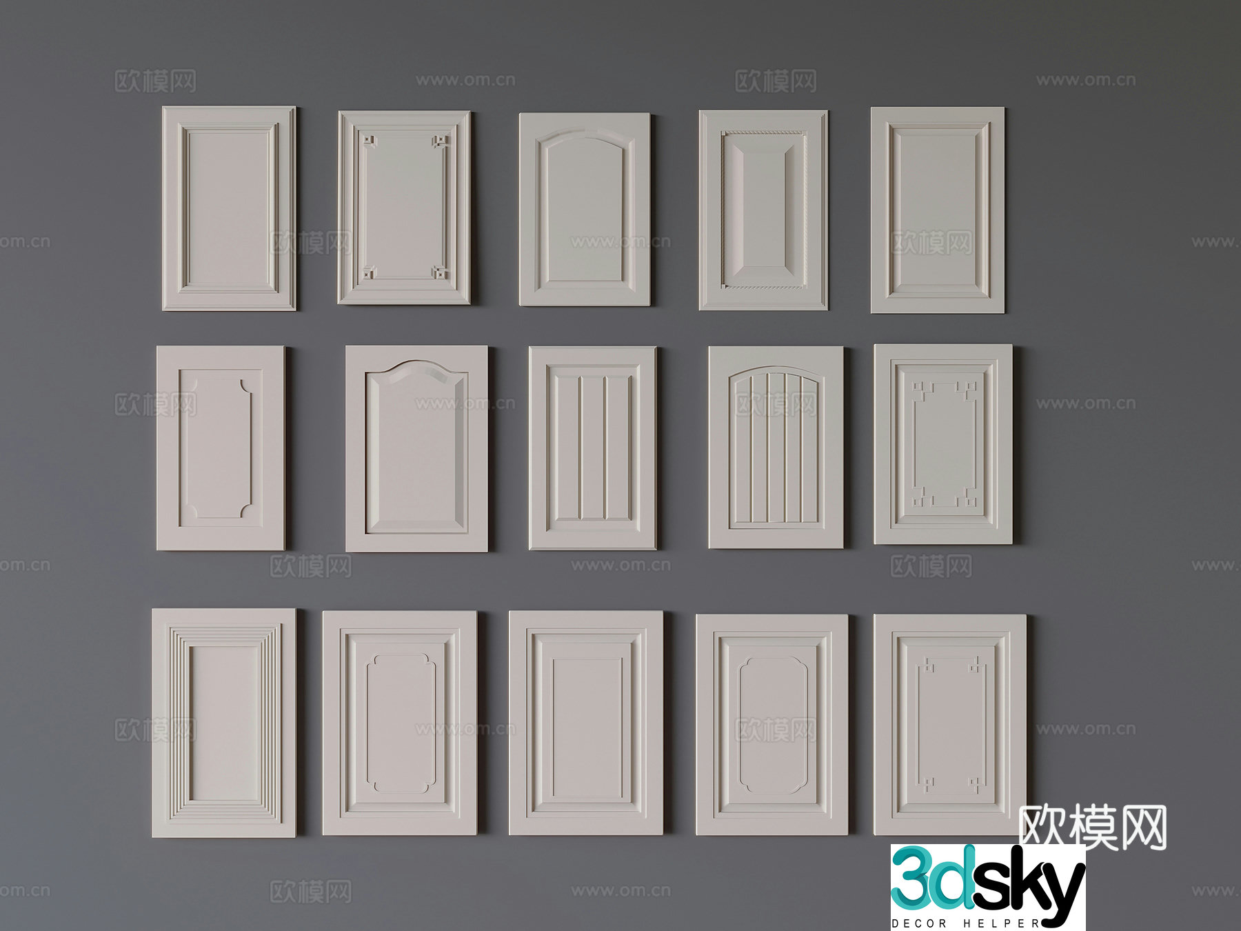French cream wardrobe door panel solid wood cabinet door panel 3d model