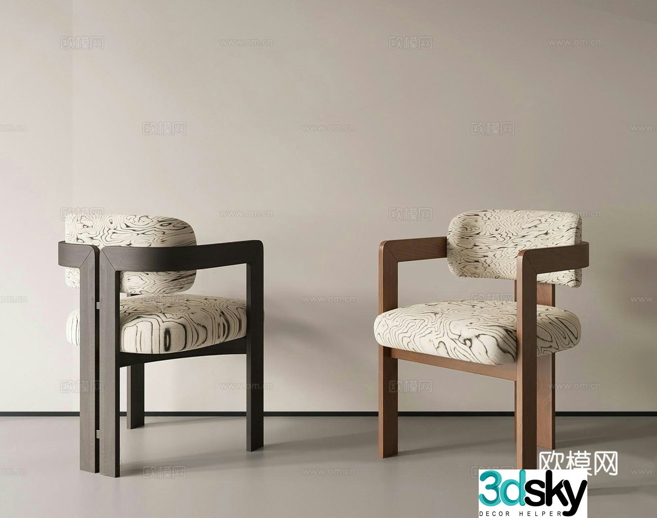Modern medieval dining chair_wood chair_cloth chair 3D model