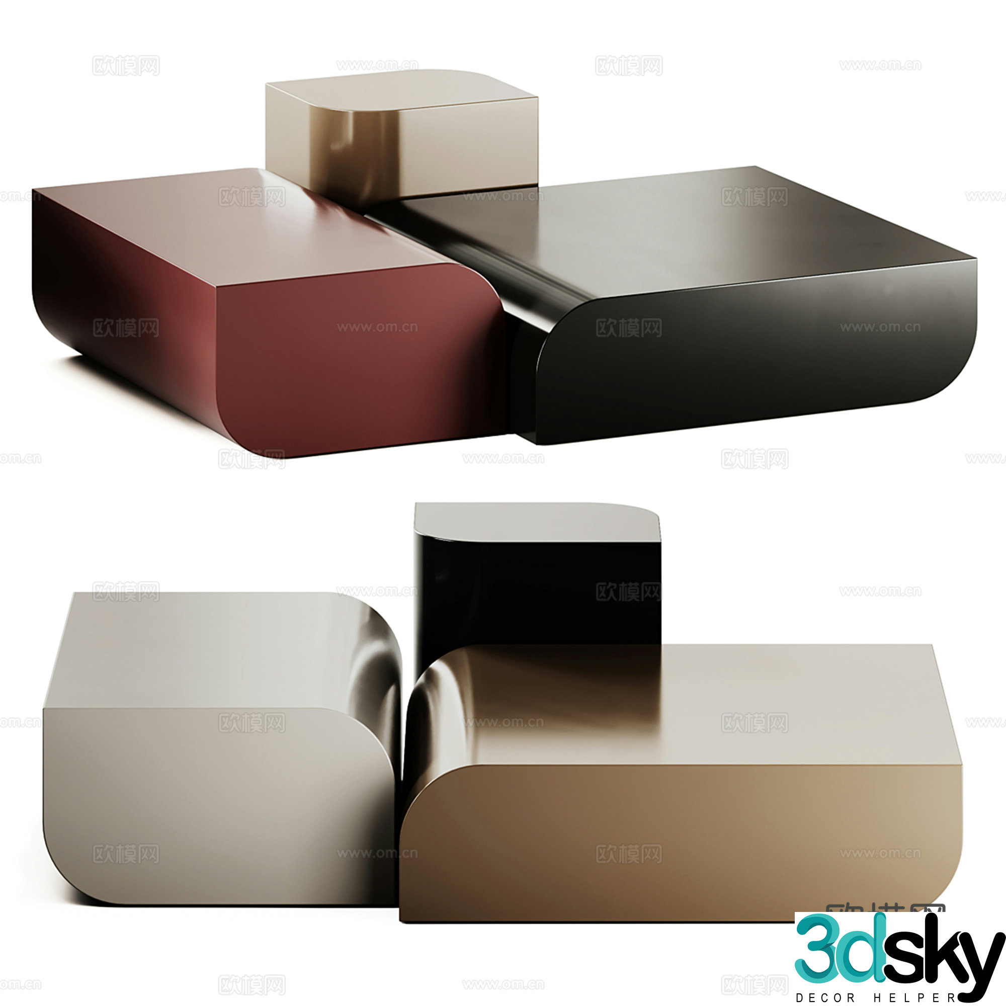 Modern special-shaped coffee table combination 3D model