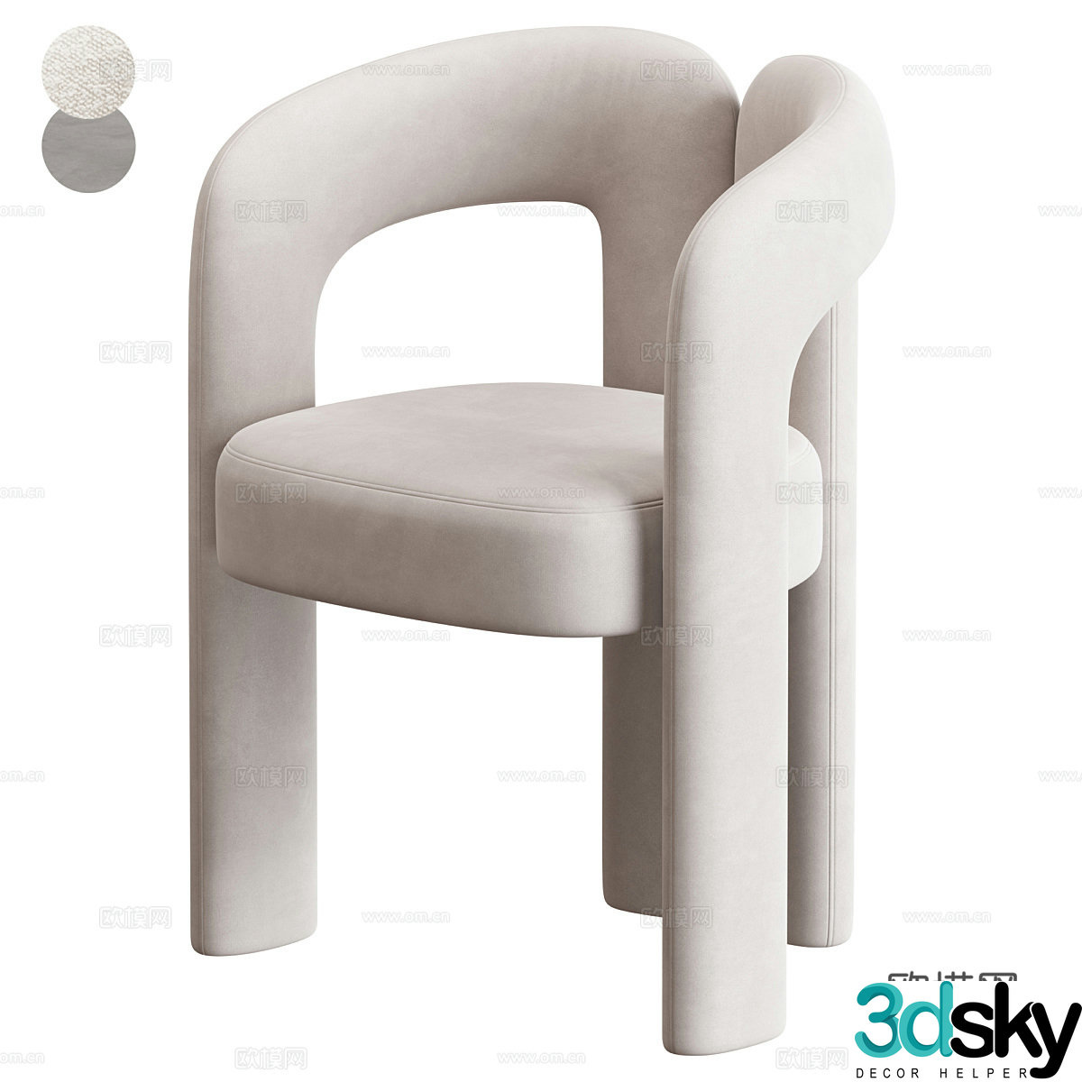 Modern cream style fabric chair 3d model