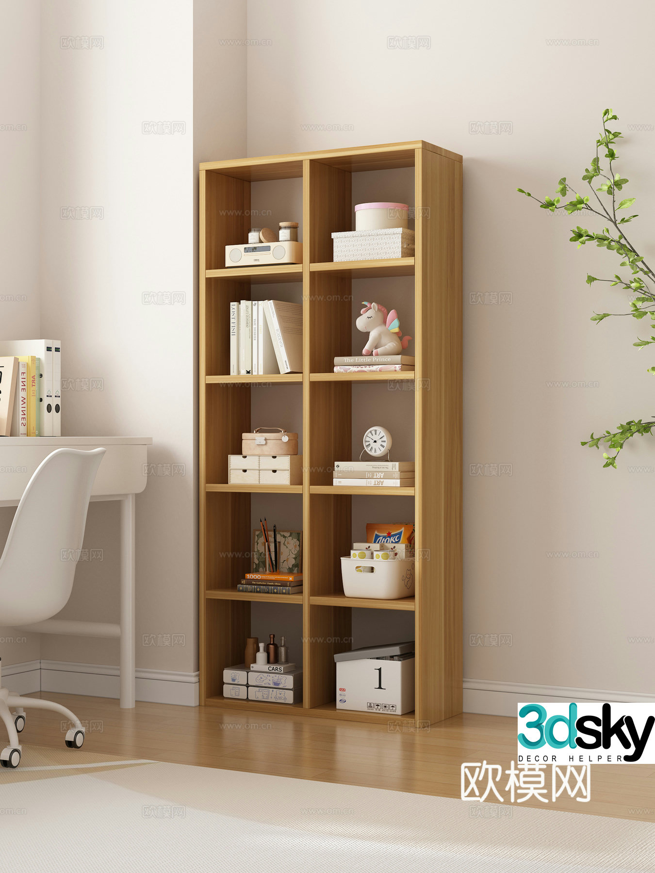 Bookshelf Bookcase Ornament Combination Desk 3D Model