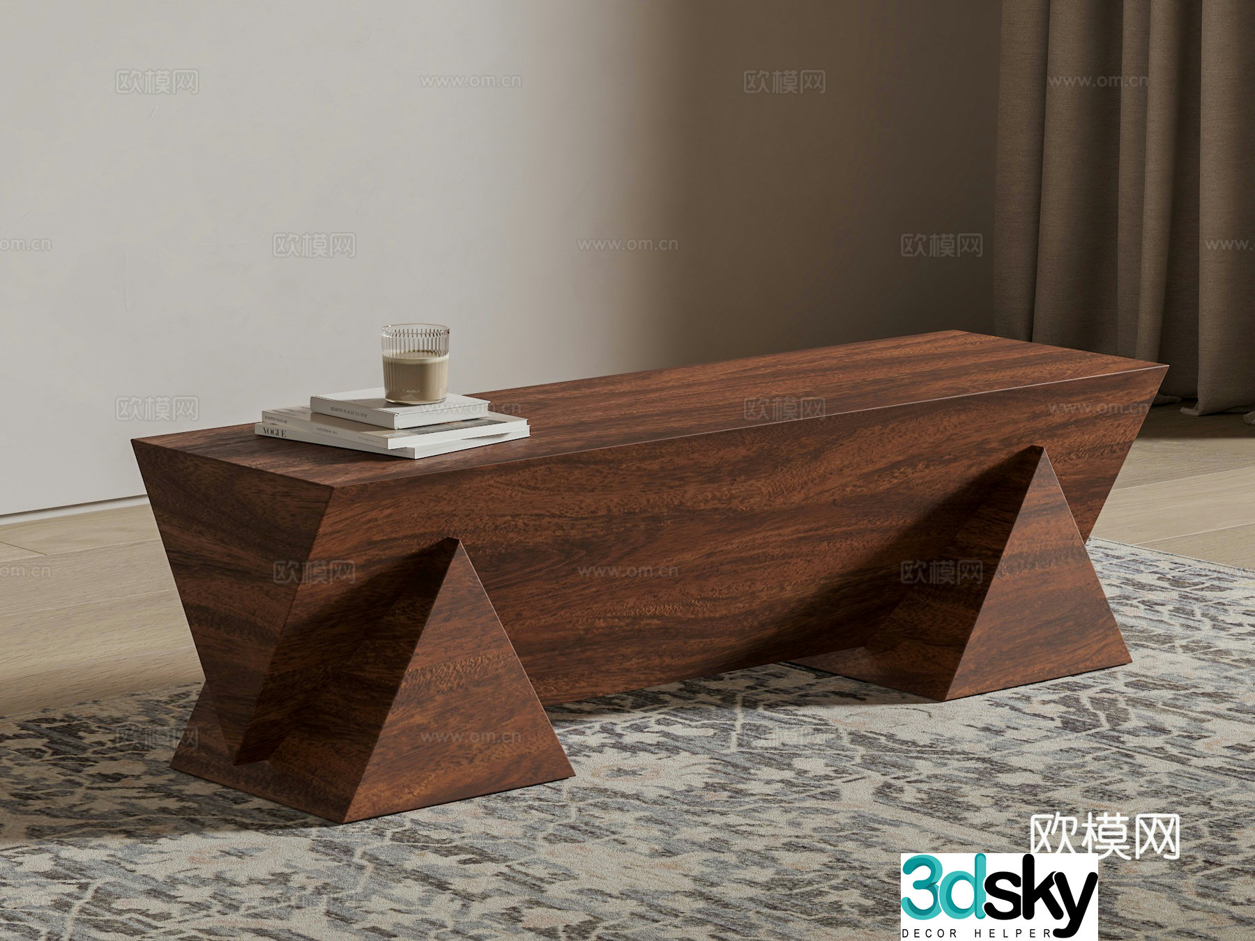 Wasabi solid wood bench wooden bench public stool 3d model