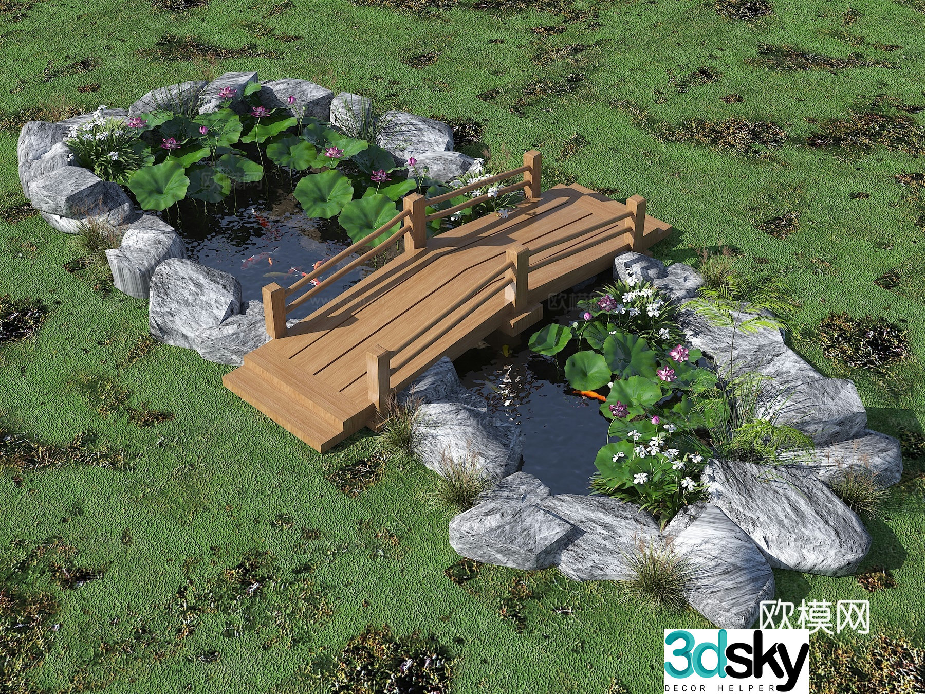 Modern ecological fish pond pool lotus pond ornamental koi pond rockery stacked waterfall waterfall 3D model
