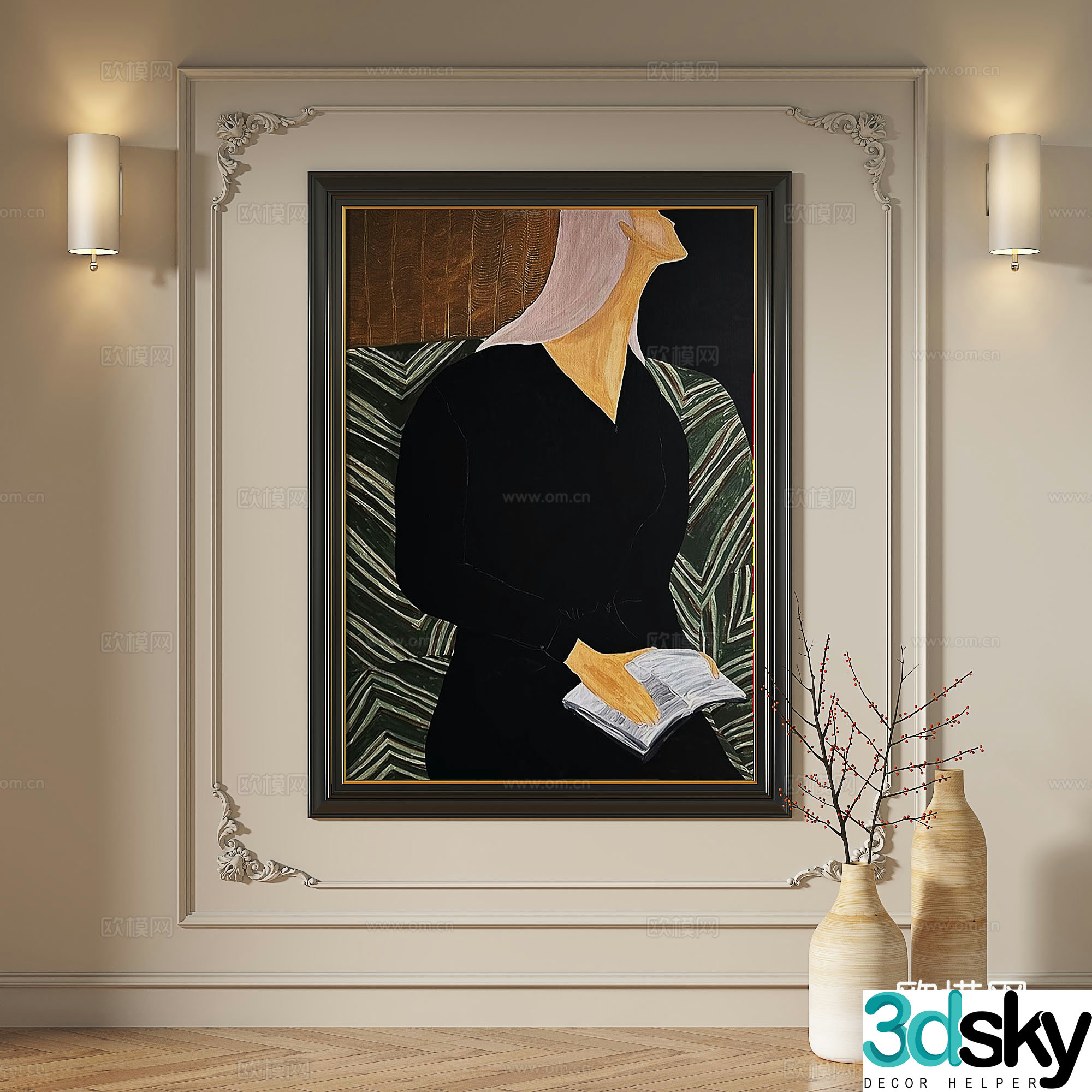 French retro modern European medieval abstract simple light luxury decorative painting 3d model