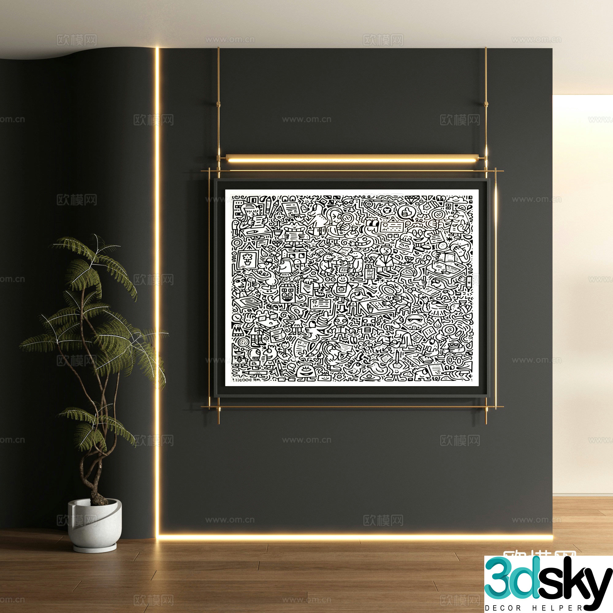 Modern graffiti decorative painting 3d model