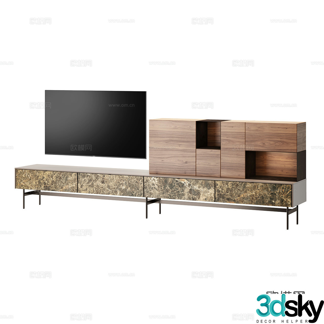 Avenue Minimalist TV Cabinet Floor-standing TV Cabinet Walnut TV Cabinet Decorative Cabinet 3D Model