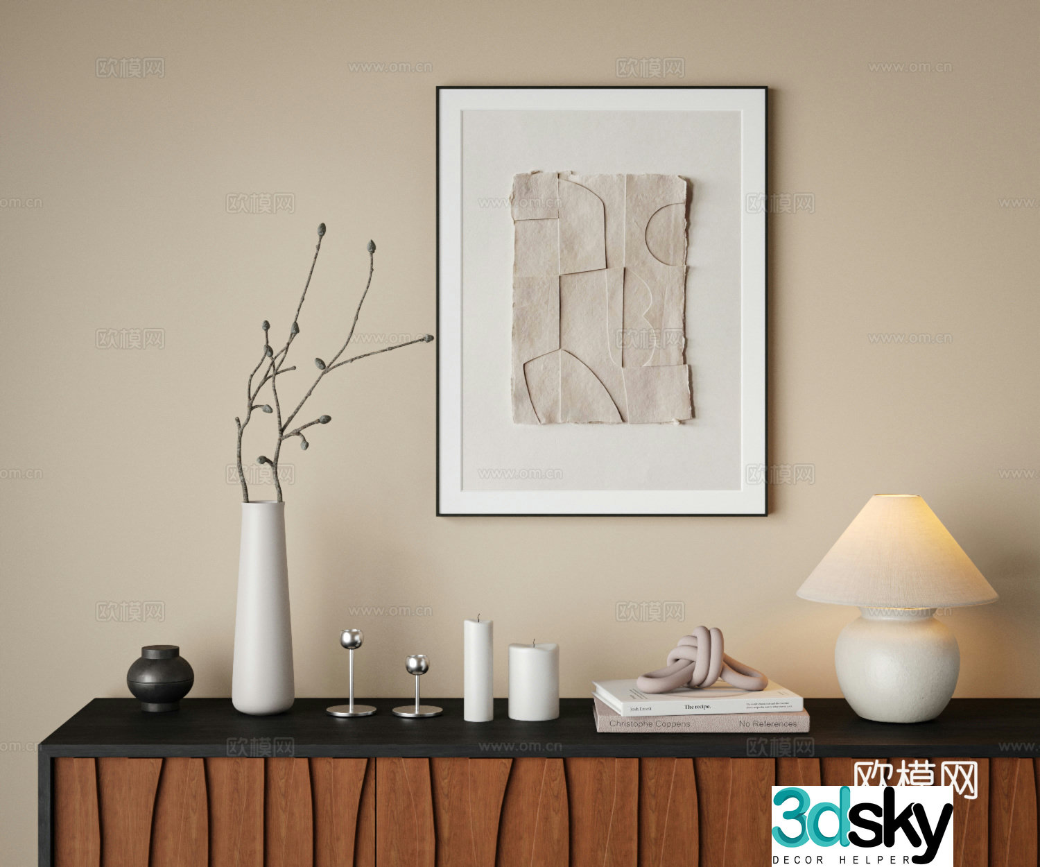 Middle style Wasabi Ornament ornament combination Table lamp Vase Hanging painting Book Candle 3D model