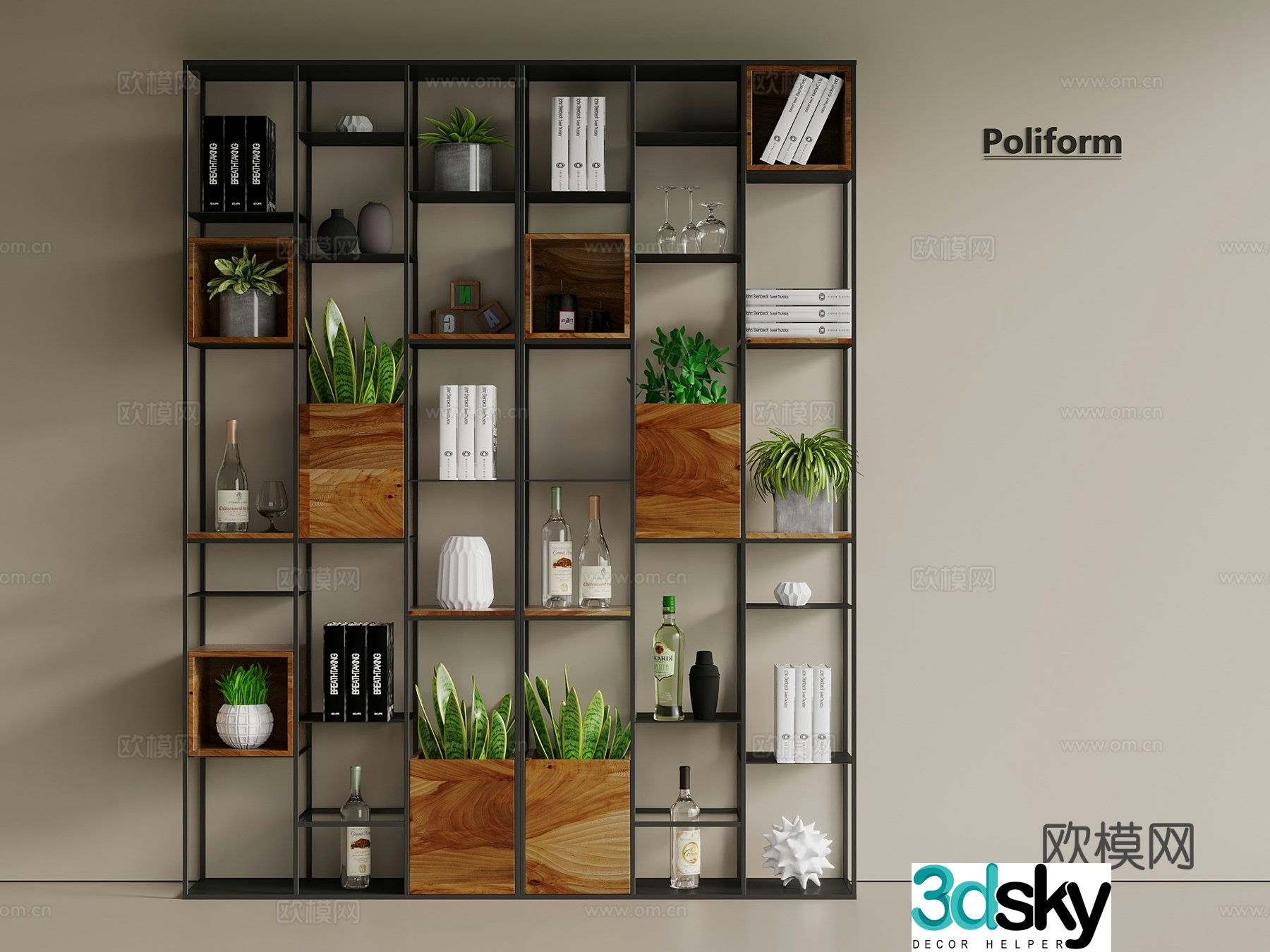 Nordic wrought iron shelf wine shelf bookshelf decoration plant shelf jewelry 3d model