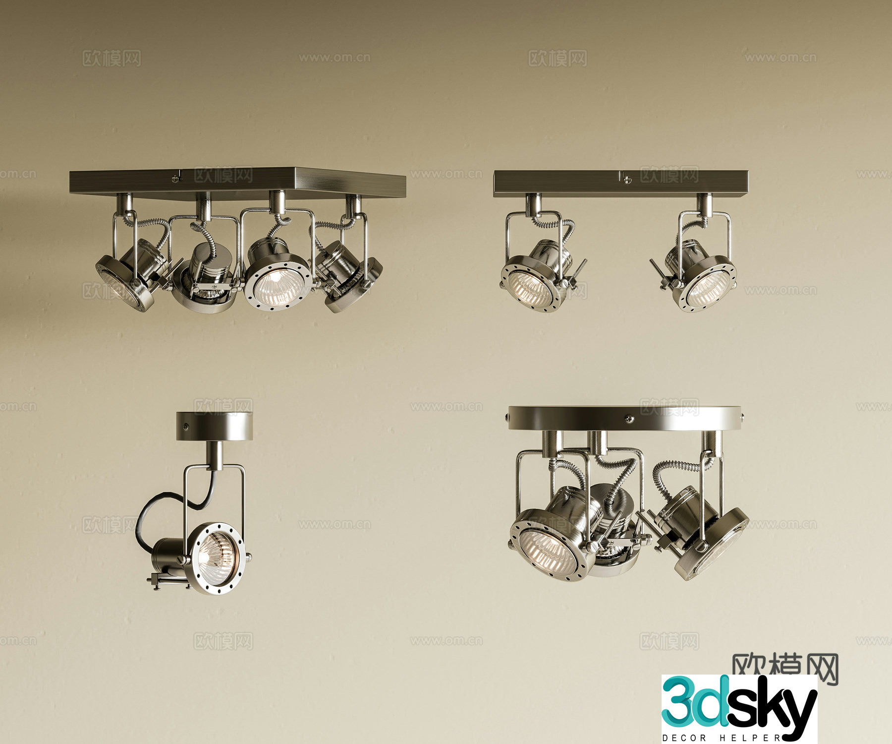 Retro industrial spotlights Bauhaus retro spotlights entrance hallway spotlights ceiling-mounted spotlights 3D model