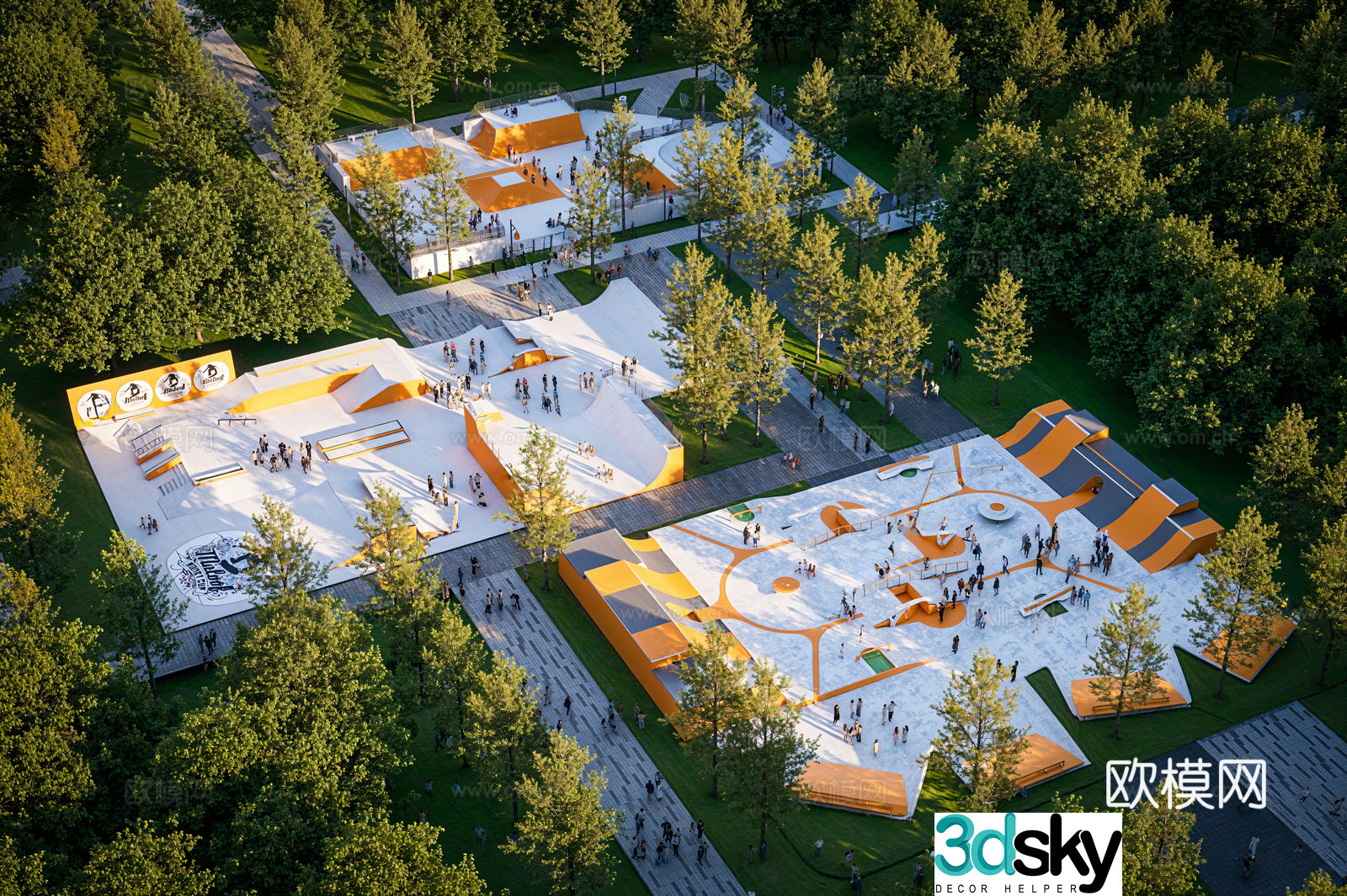 Modern Park Sports Park Skateboard Park Extreme Sports Park Roller Skate Park 3D Model
