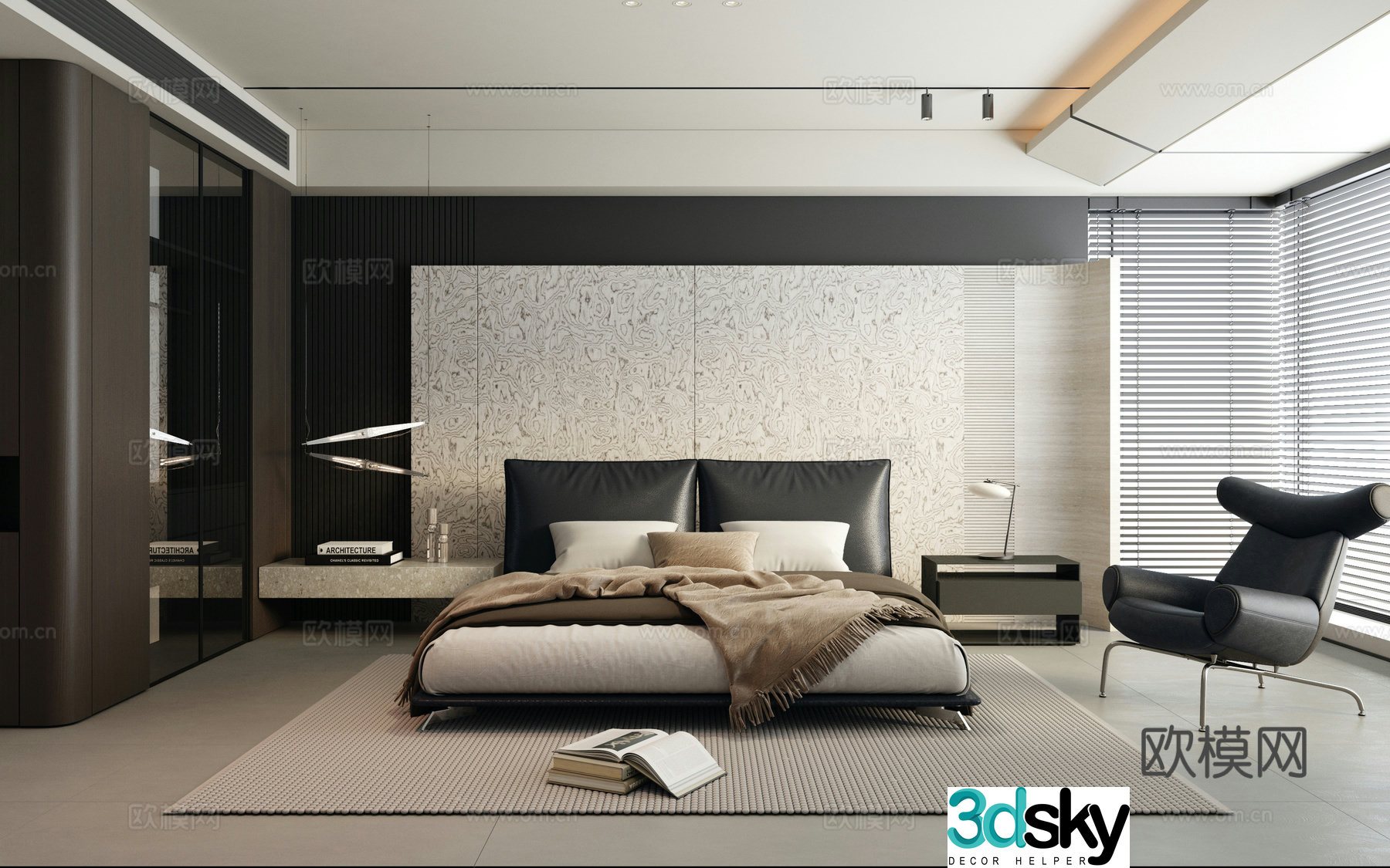Modern simple home bedroom master bedroom bay window bedroom black and white bedroom bedroom without master light 3d model