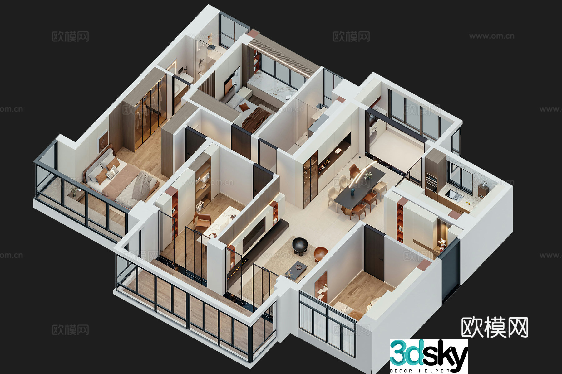 Modern home decoration aerial view model house 3d model