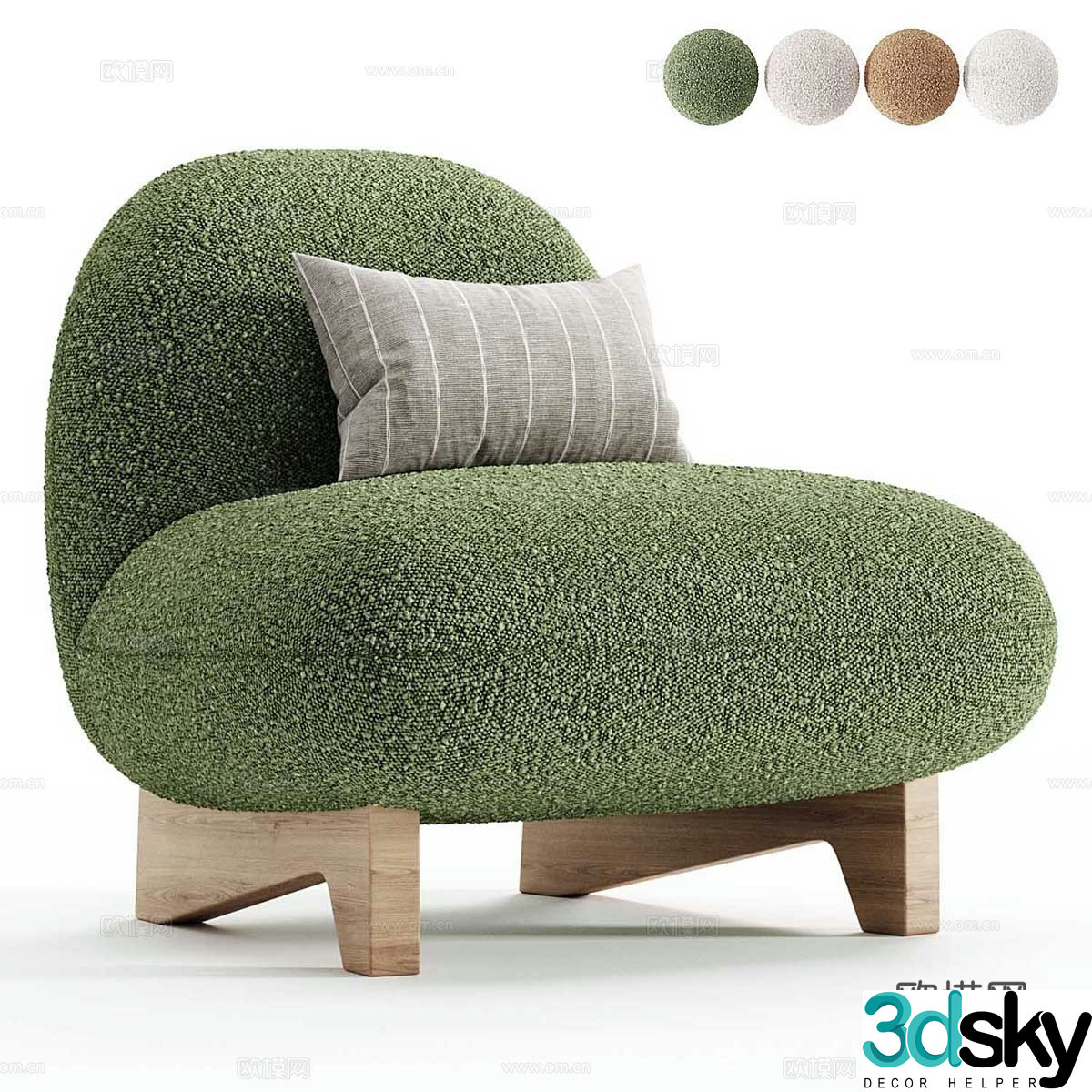 Modern cream style fabric sofa chair 3d model