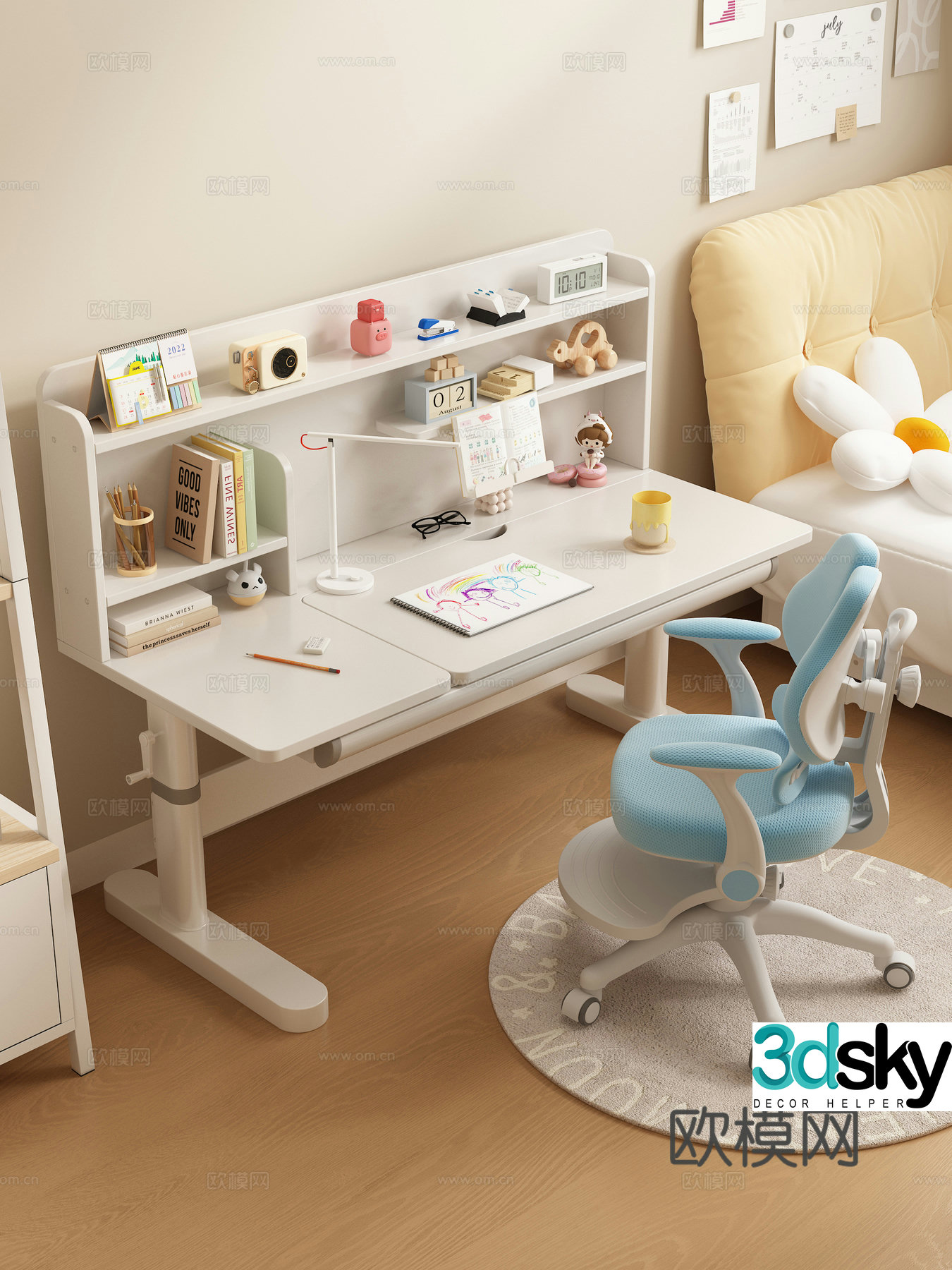 Modern children’s learning tables and chairs lifting tables and chairs student desks desks and chairs learning stationery 3D model