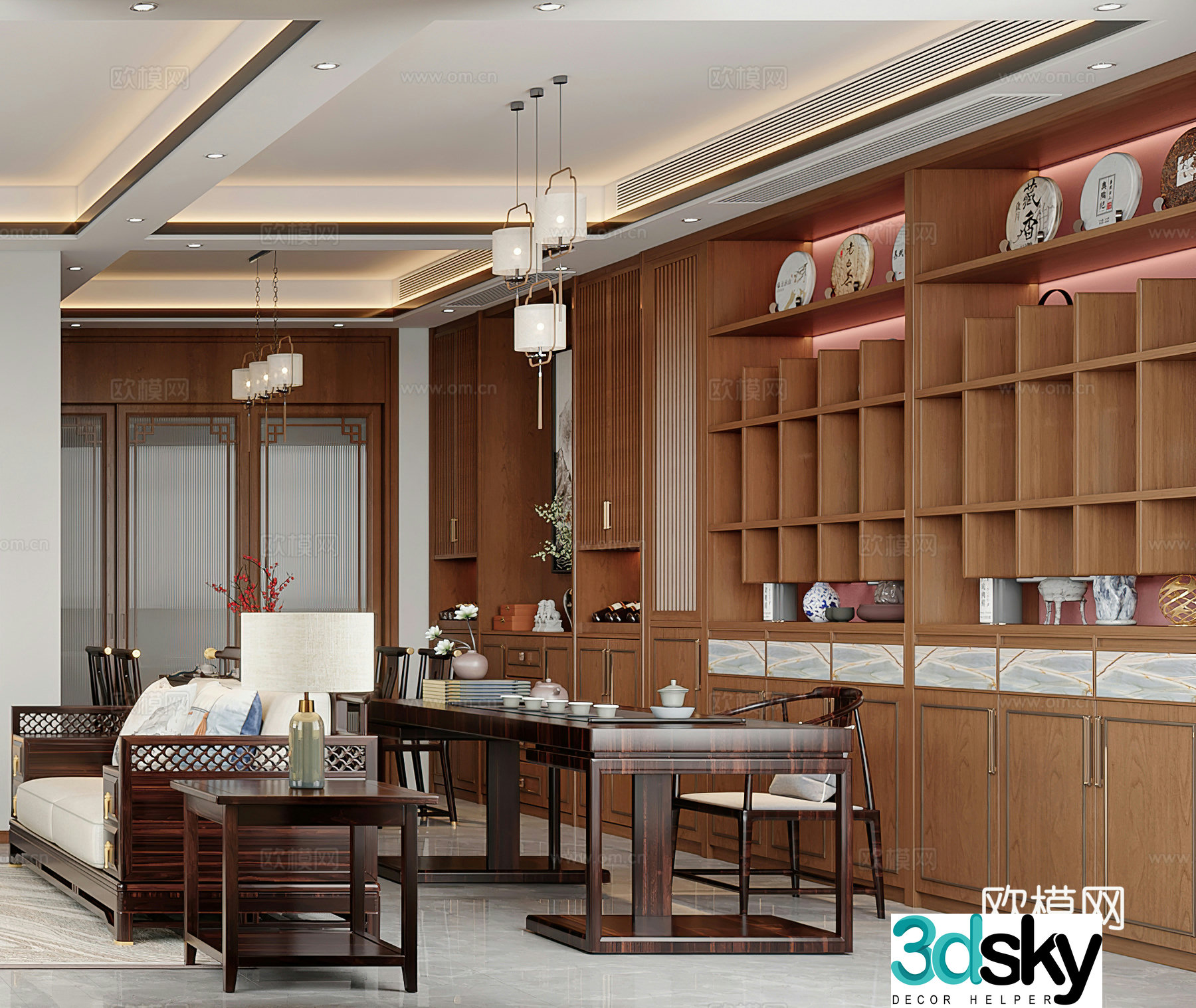New Chinese style tea room tea table tea house tea cabinet tea table office study calligraphy room 3d model