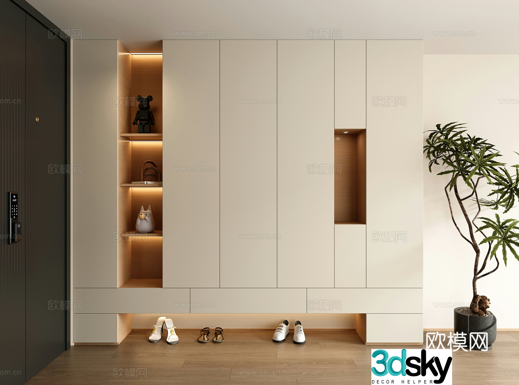 Modern cream style shoe cabinet entrance shoe cabinet decorative shoe cabinet partition shoe cabinet 3D model