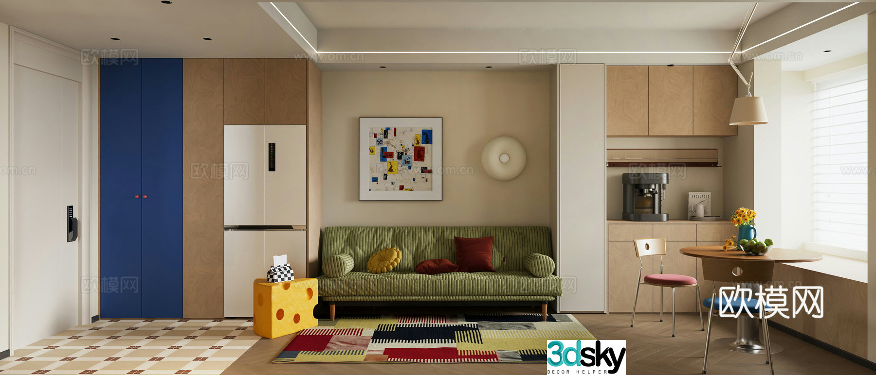 Modern living and dining room Combination sofa Round dining table Modern living room Apartment Simple living room 3D model