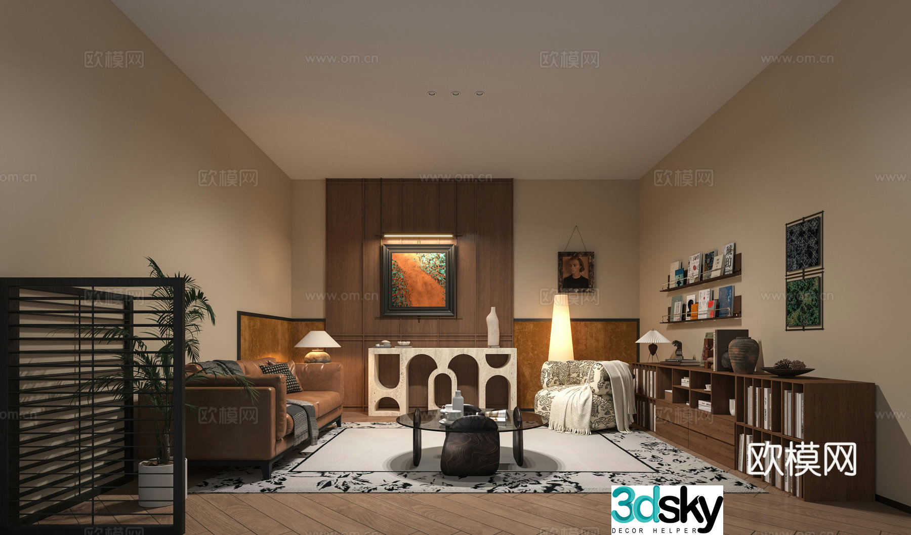 Middle style silence mixed style living room living room 3d model 3d model