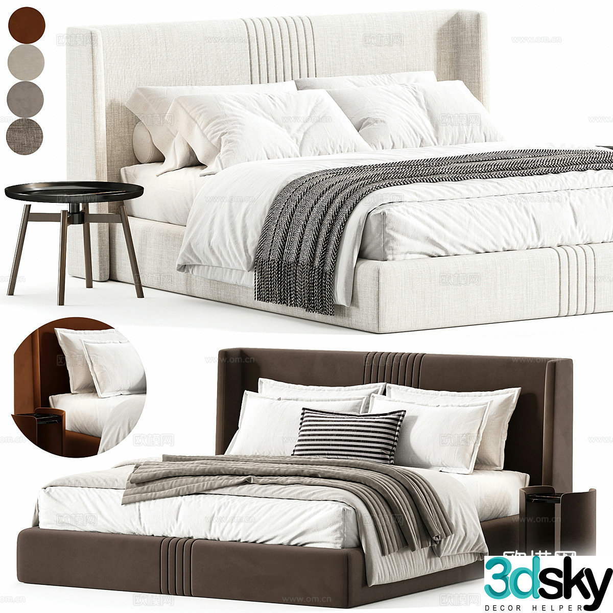Modern Italian fabric double bed 3D model