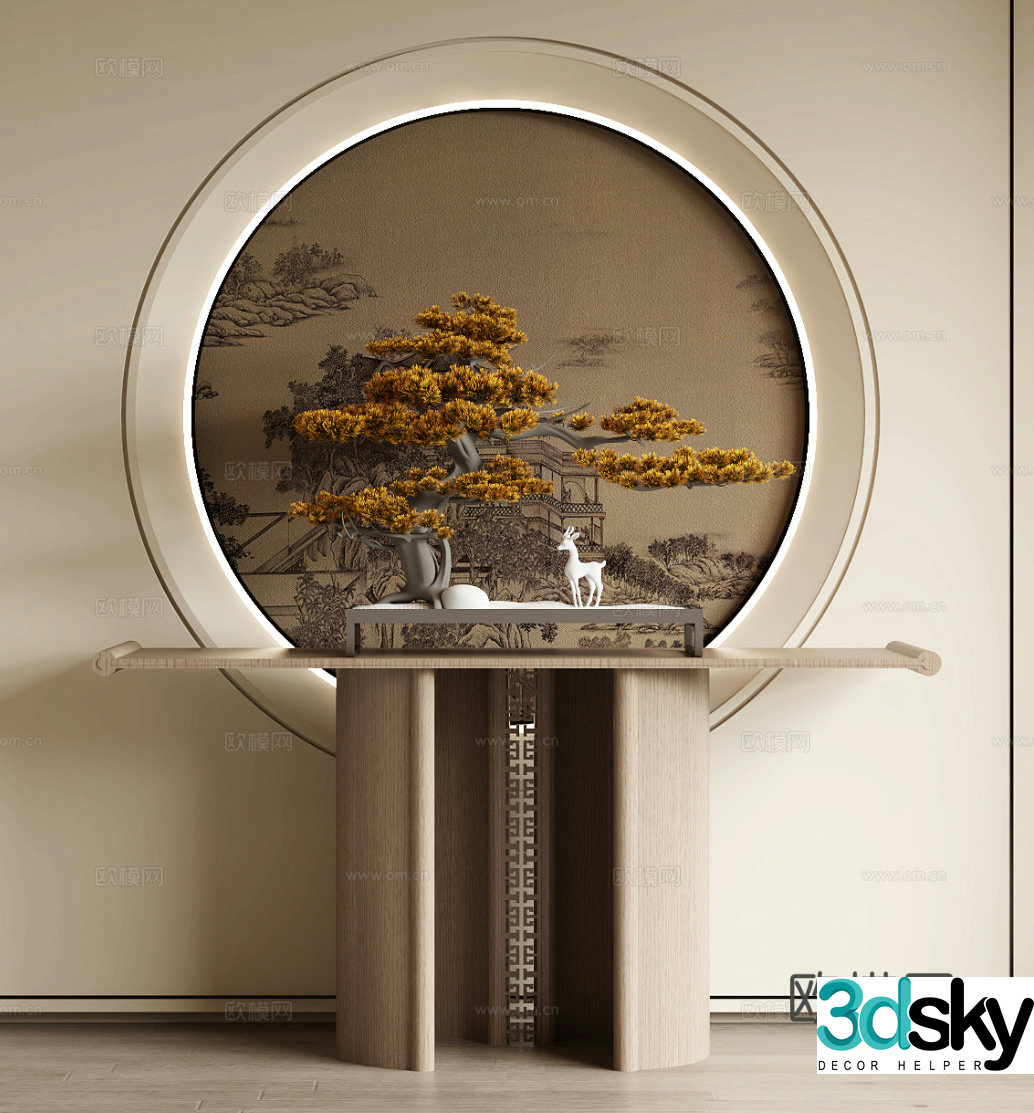 New Chinese style end viewing platform entrance 3D model