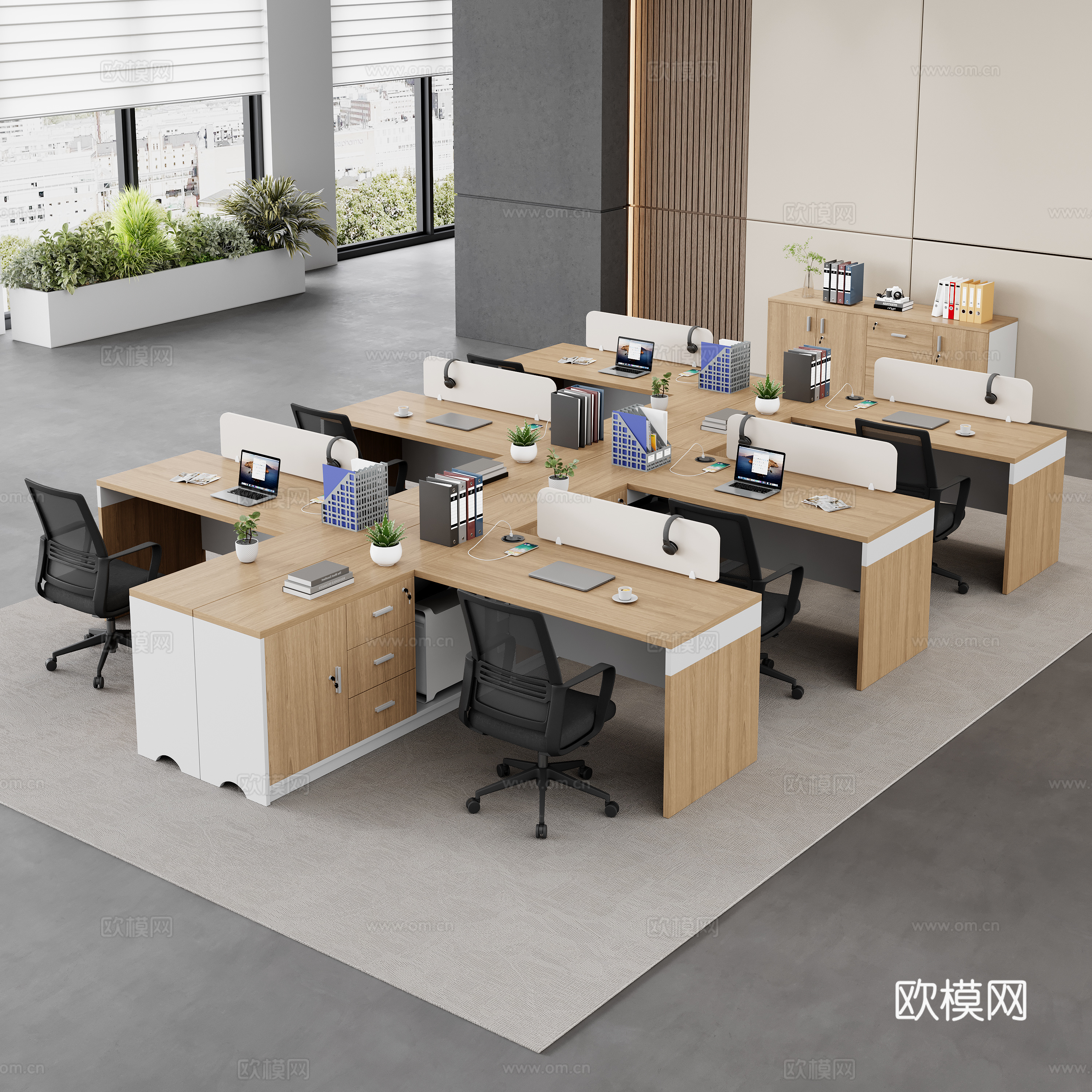 Modern office desk chair employee desk staff desk screen card slot public office area 3D model