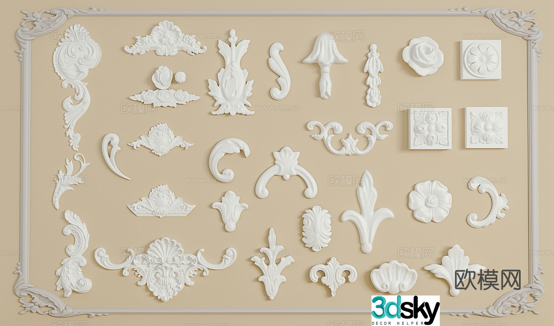 European gypsum carving combination 3D model