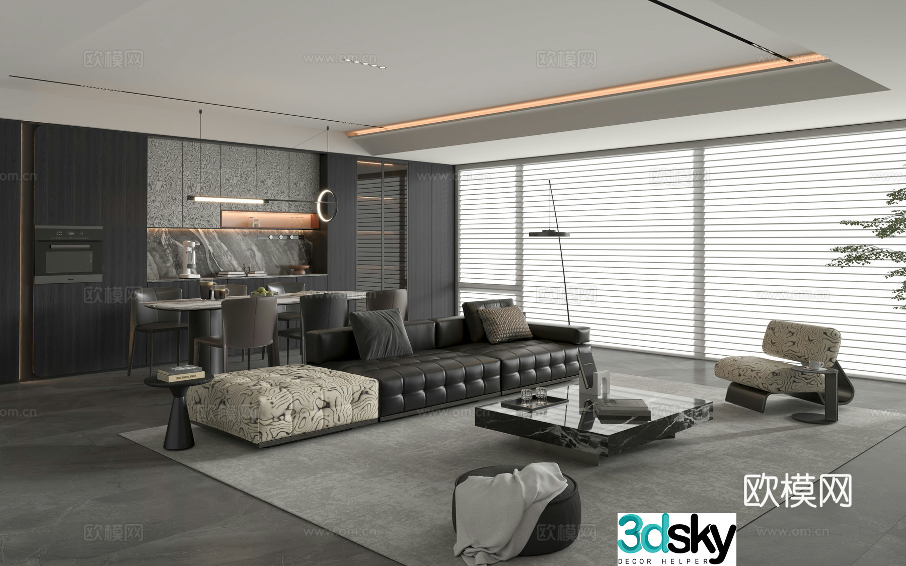 Modern Italian living restaurant Italian home living restaurant Italian sofa coffee table 3D model