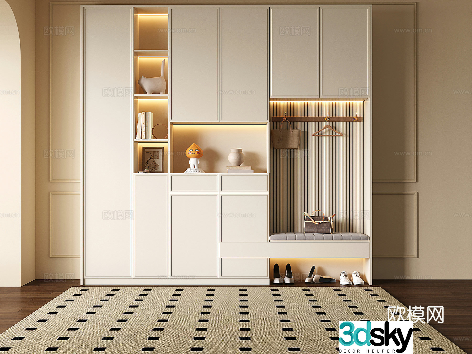 French cream shoe cabinet entrance shoe cabinet entrance shoe cabinet entrance shoe cabinet 3D model