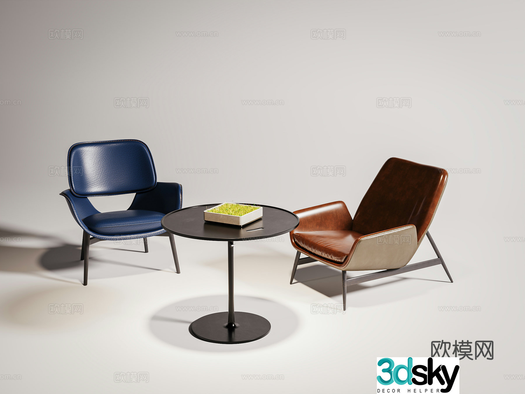 Modern single chair leather leisure chair chair coffee table combination 3D model