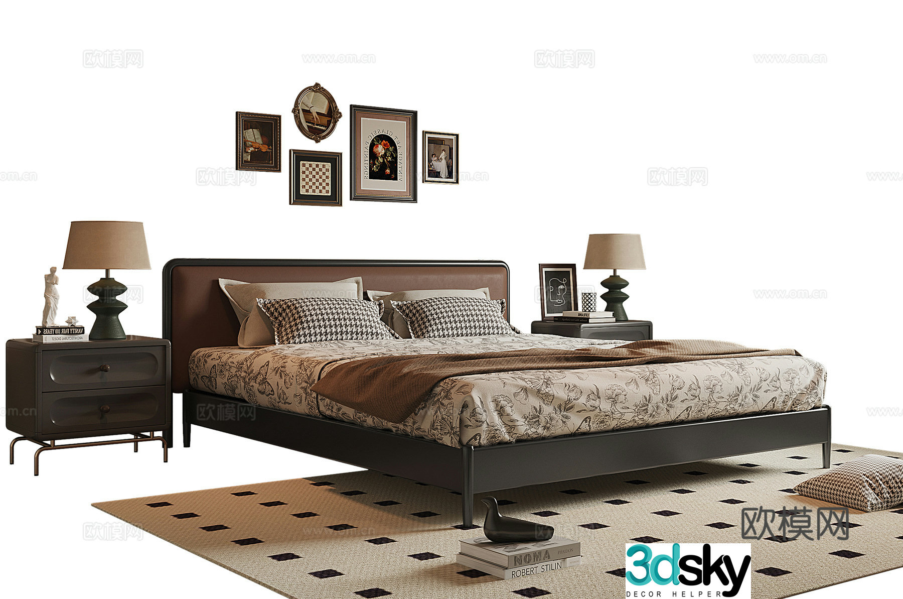 French medieval style double bed 3D model