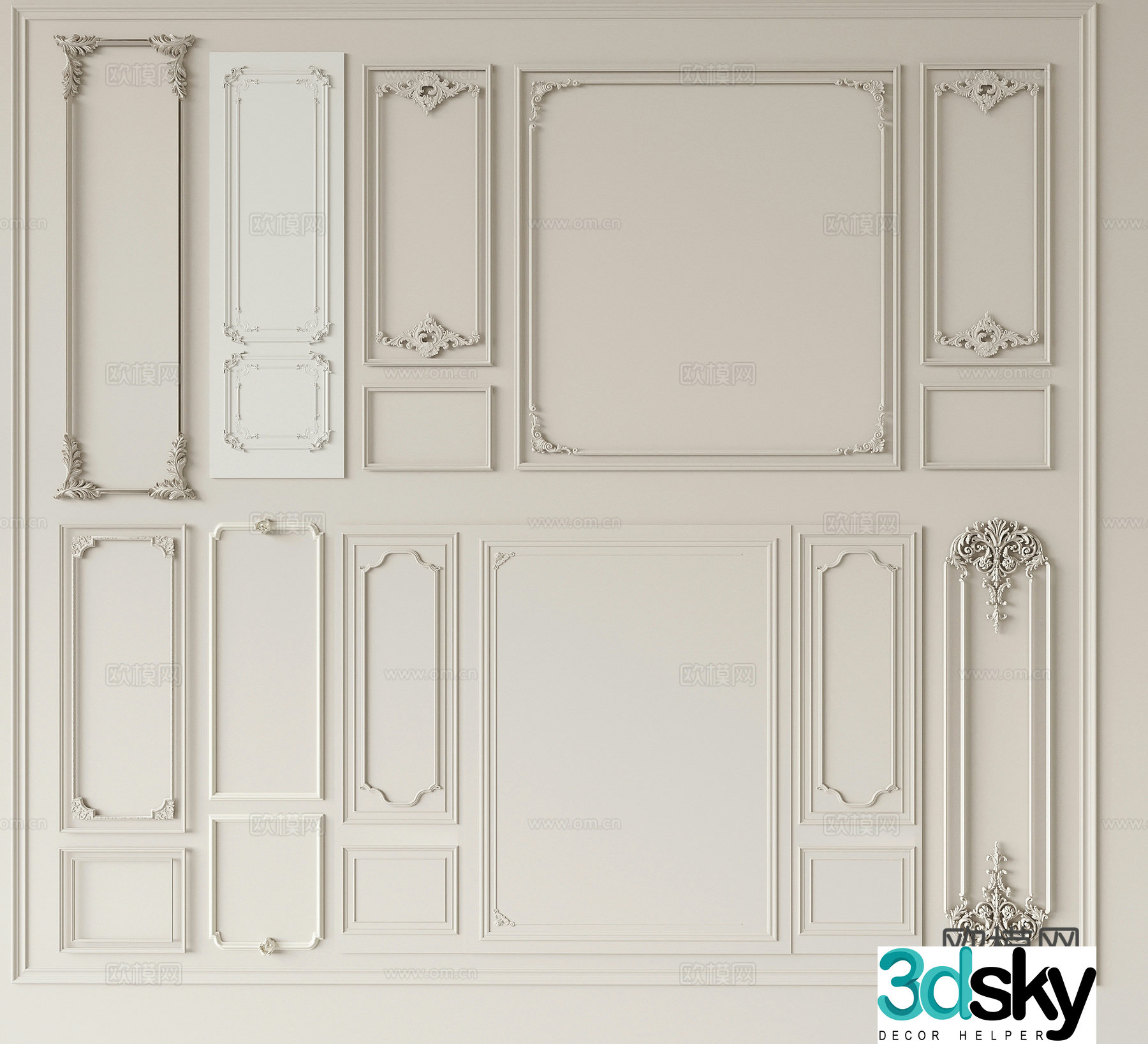 Wall decoration European lines Gypsum line 3d model