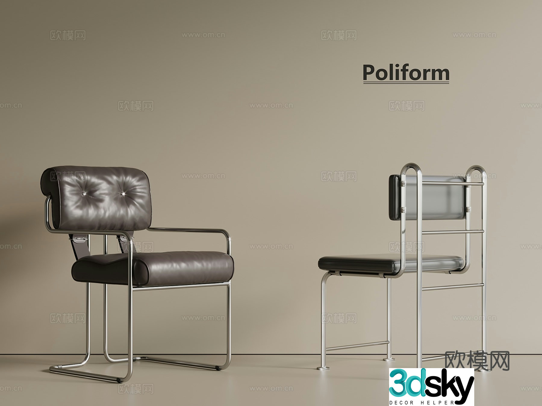 Light luxury Italian chair leather chair stainless steel chair book chair single chair leisure chair 3d model
