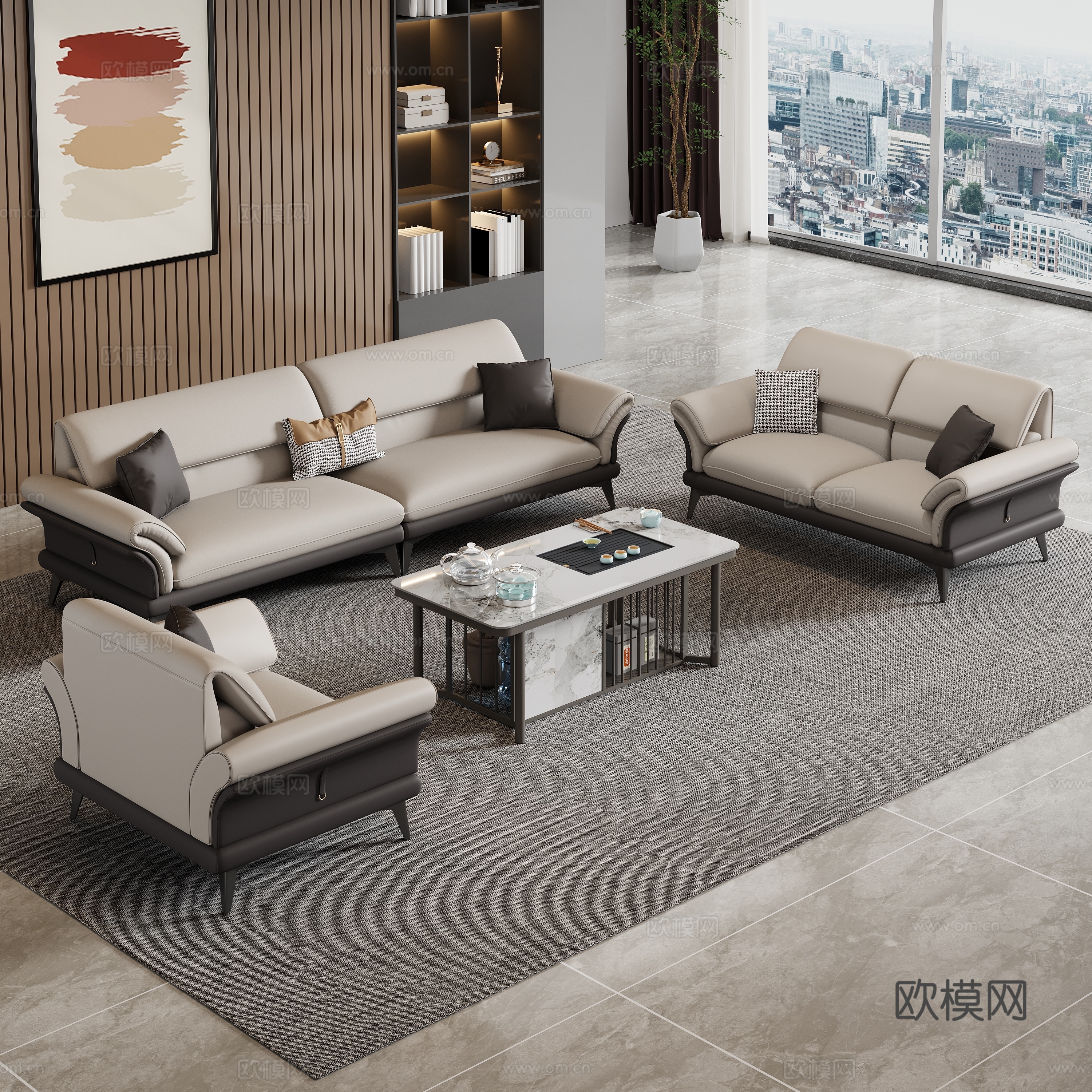 Modern office office sofa coffee table combination office sofa office coffee table 3d model