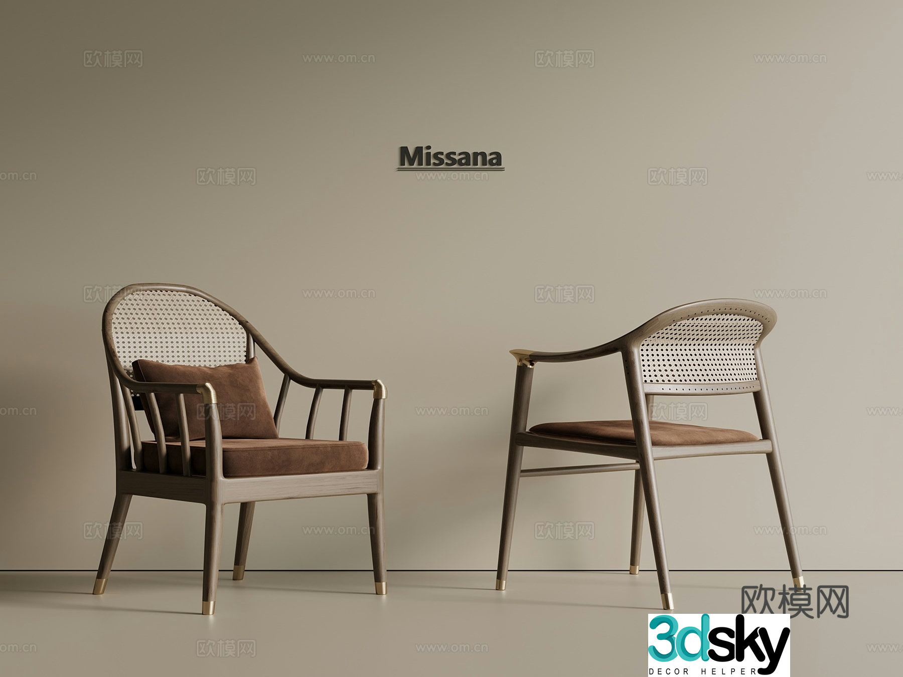 Wasabi style medieval dining chair book chair leisure chair single chair solid wood rattan 3D model