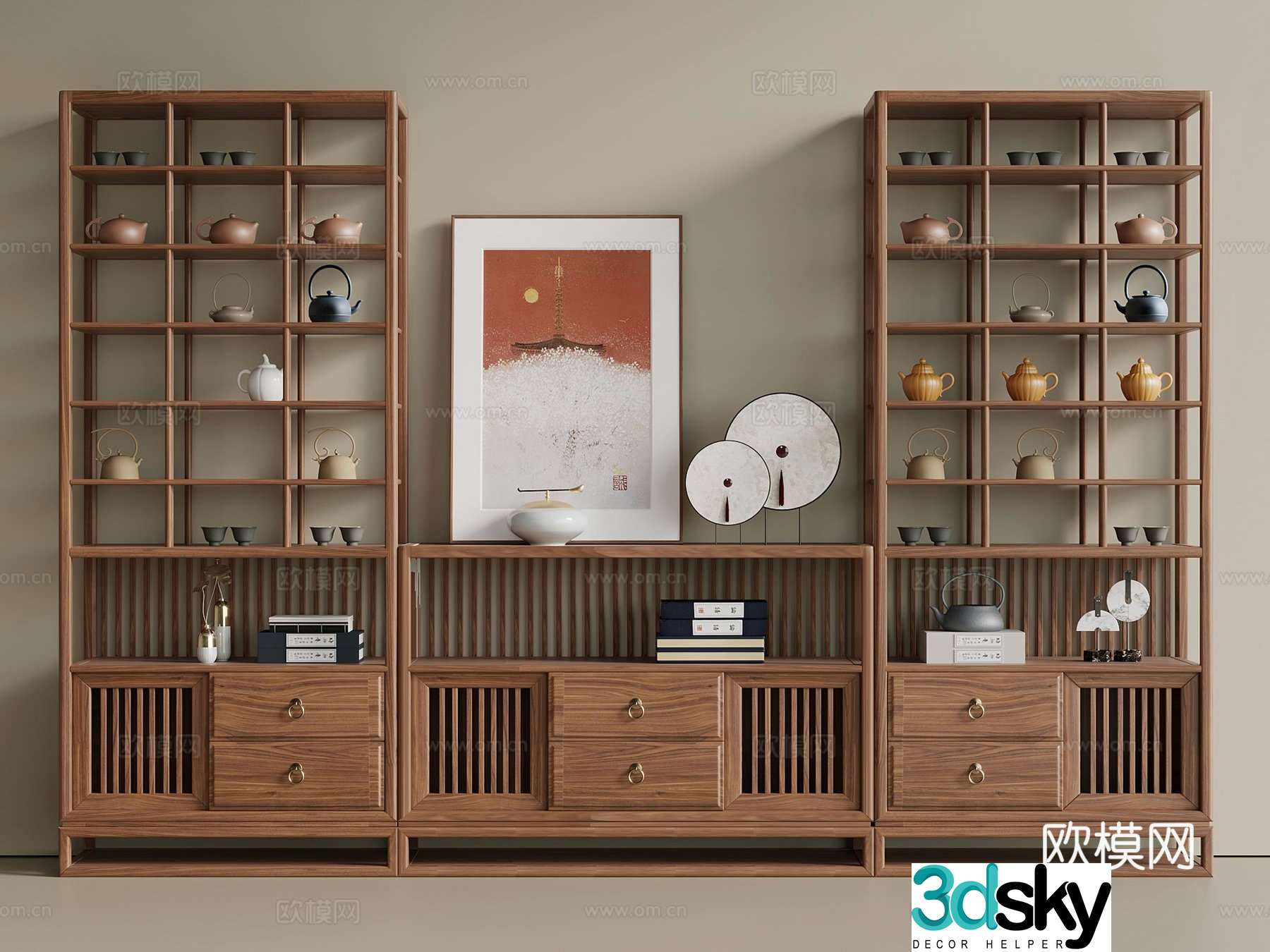 New Chinese style Chinese style Bo Gu shelf Tea cabinet Storage cabinet Entrance cabinet Low cabinet Solid wood 3D model