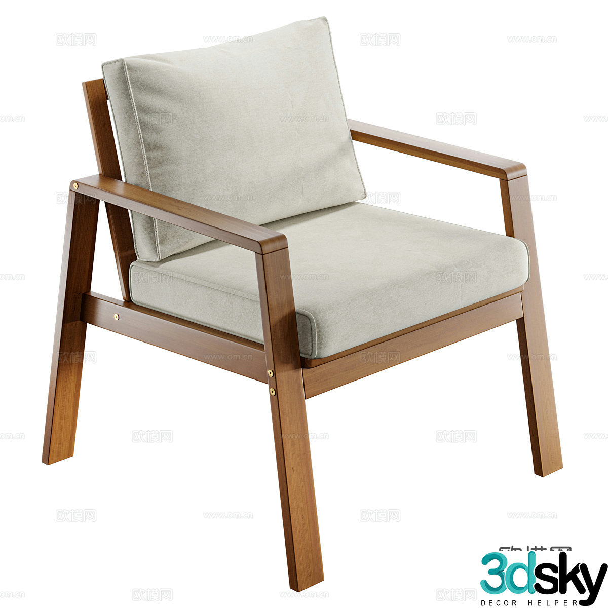 New Chinese style fabric wooden armchair 3D model