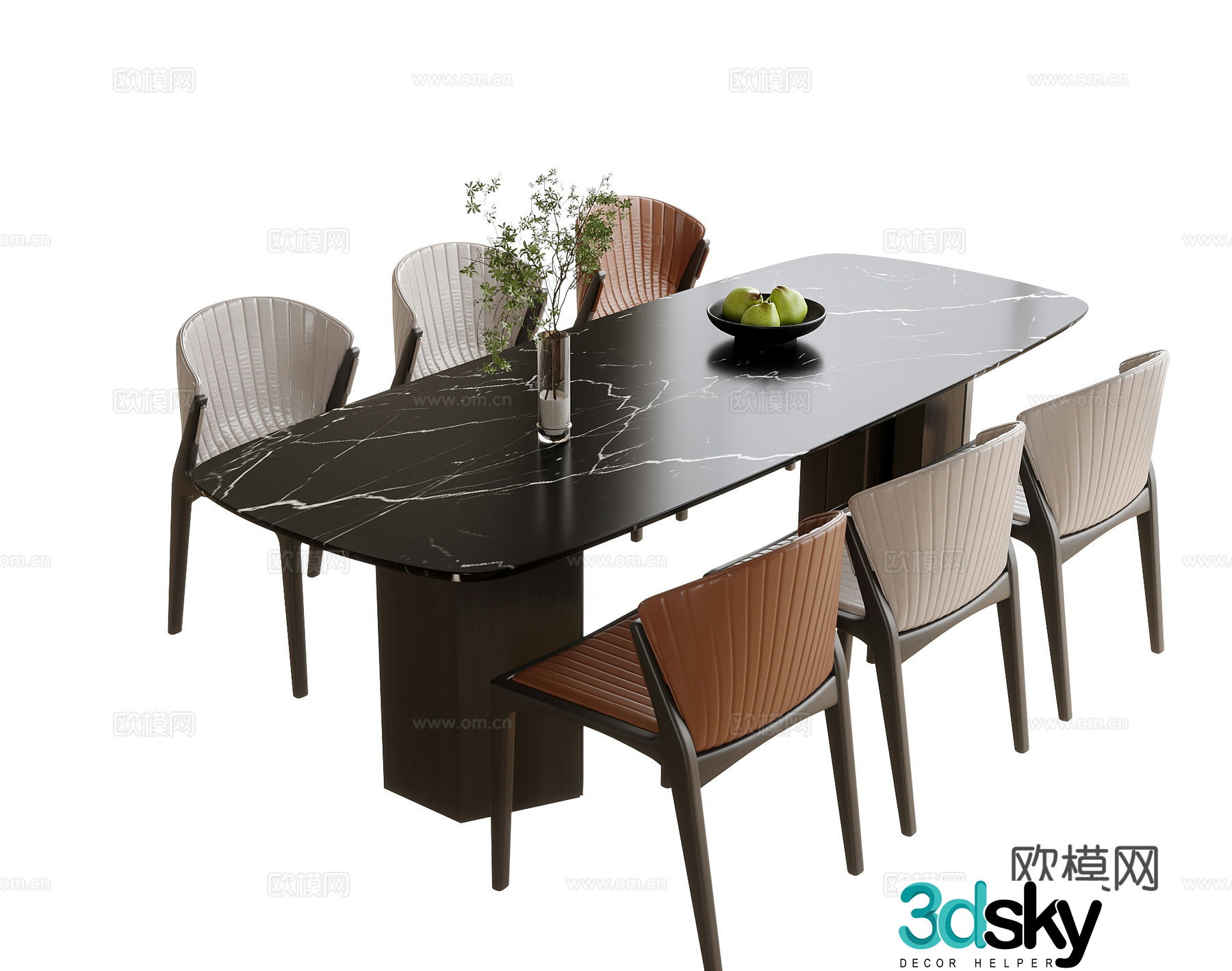Modern dining table and chair dining chair dining table 3d model