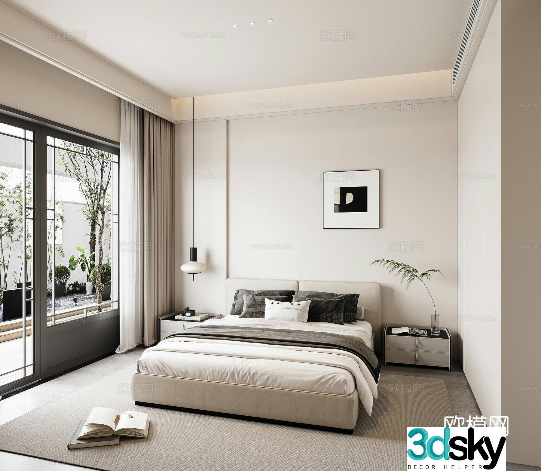 Creamy Bedroom 3d Model