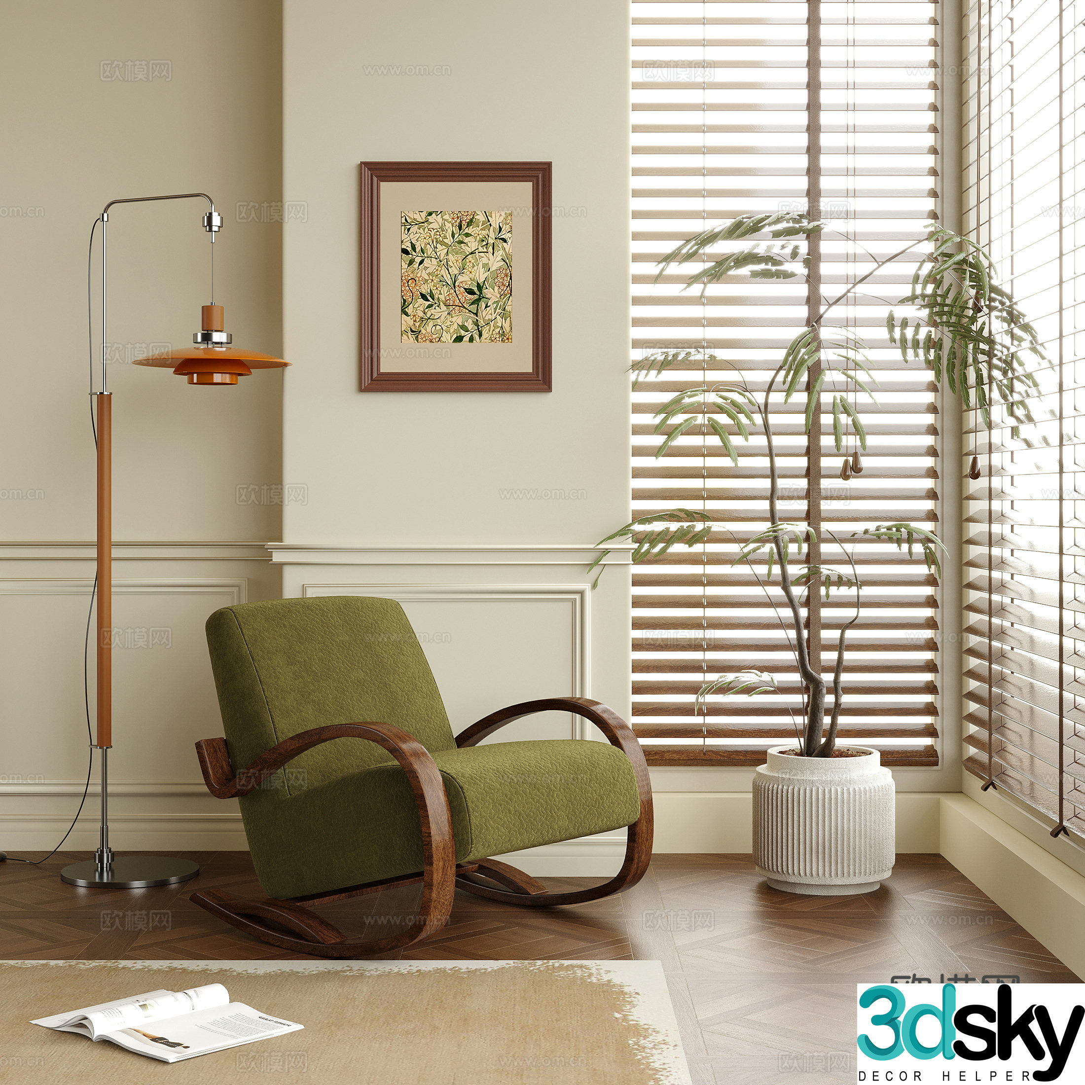 Modern leisure chair single sofa single chair potted plant floor lamp 3d model