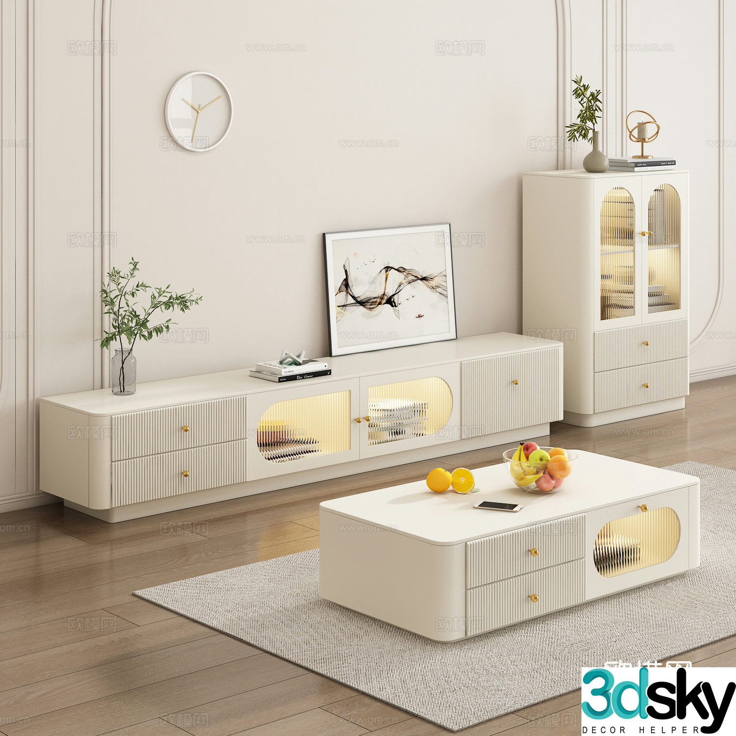 Creamy style tea table TV cabinet ornament combination fruit vase 3d model