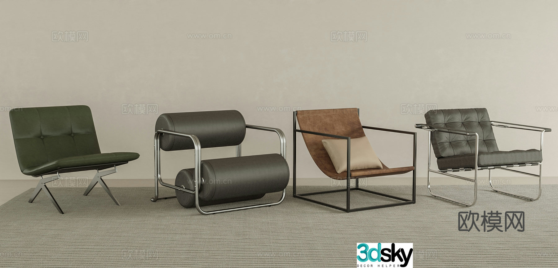 Modern metal leather pattern casual single chair 3d model