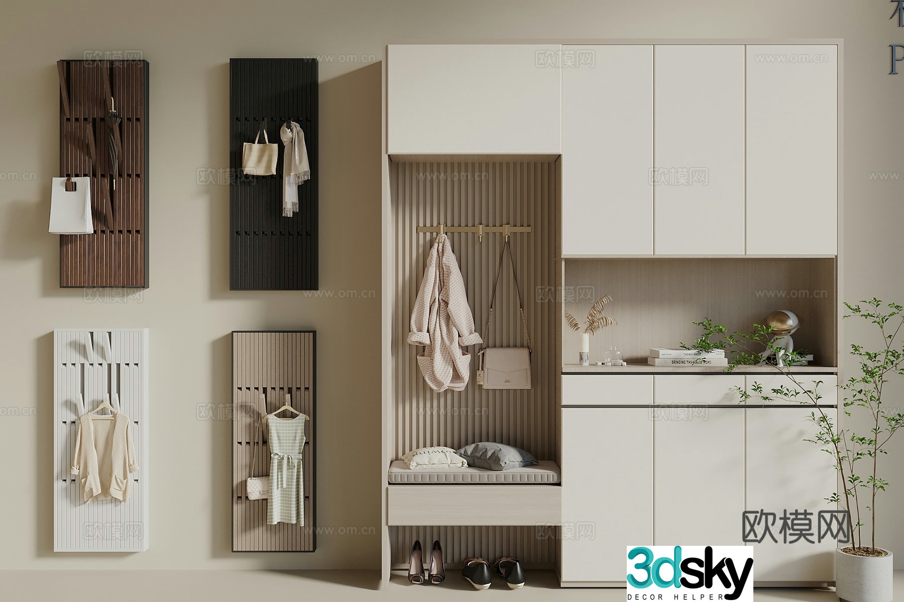 Modern log style shoe cabinet clothes hanger clothes hook piano keys clothes hook clothes shoes shoulder bag 3d model