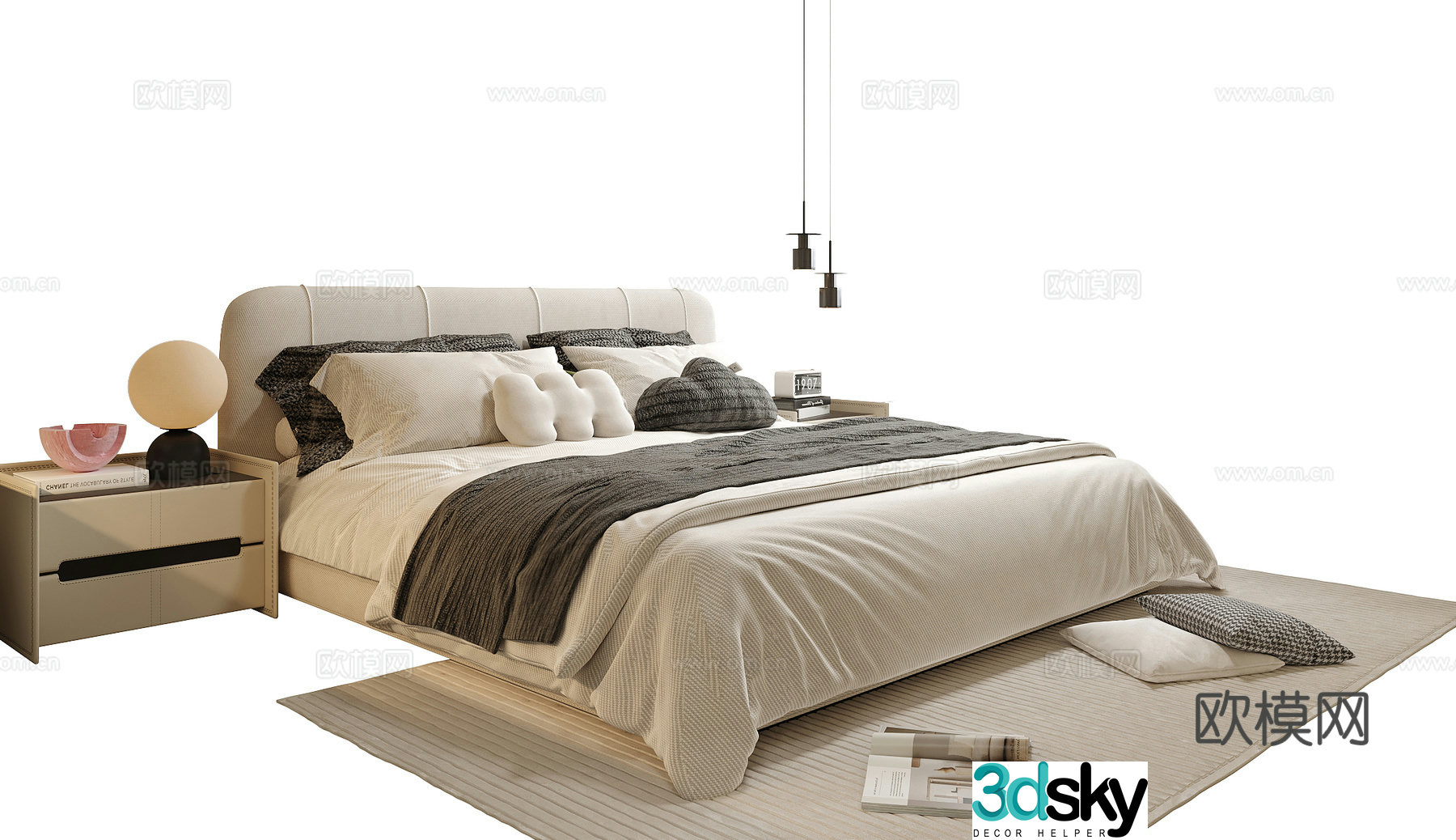 Modern double bed nightstand 3d model
