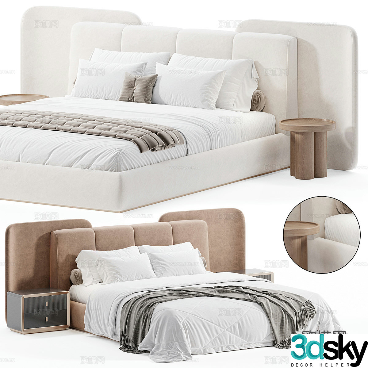 Modern Italian light luxury fabric double bed 3D model