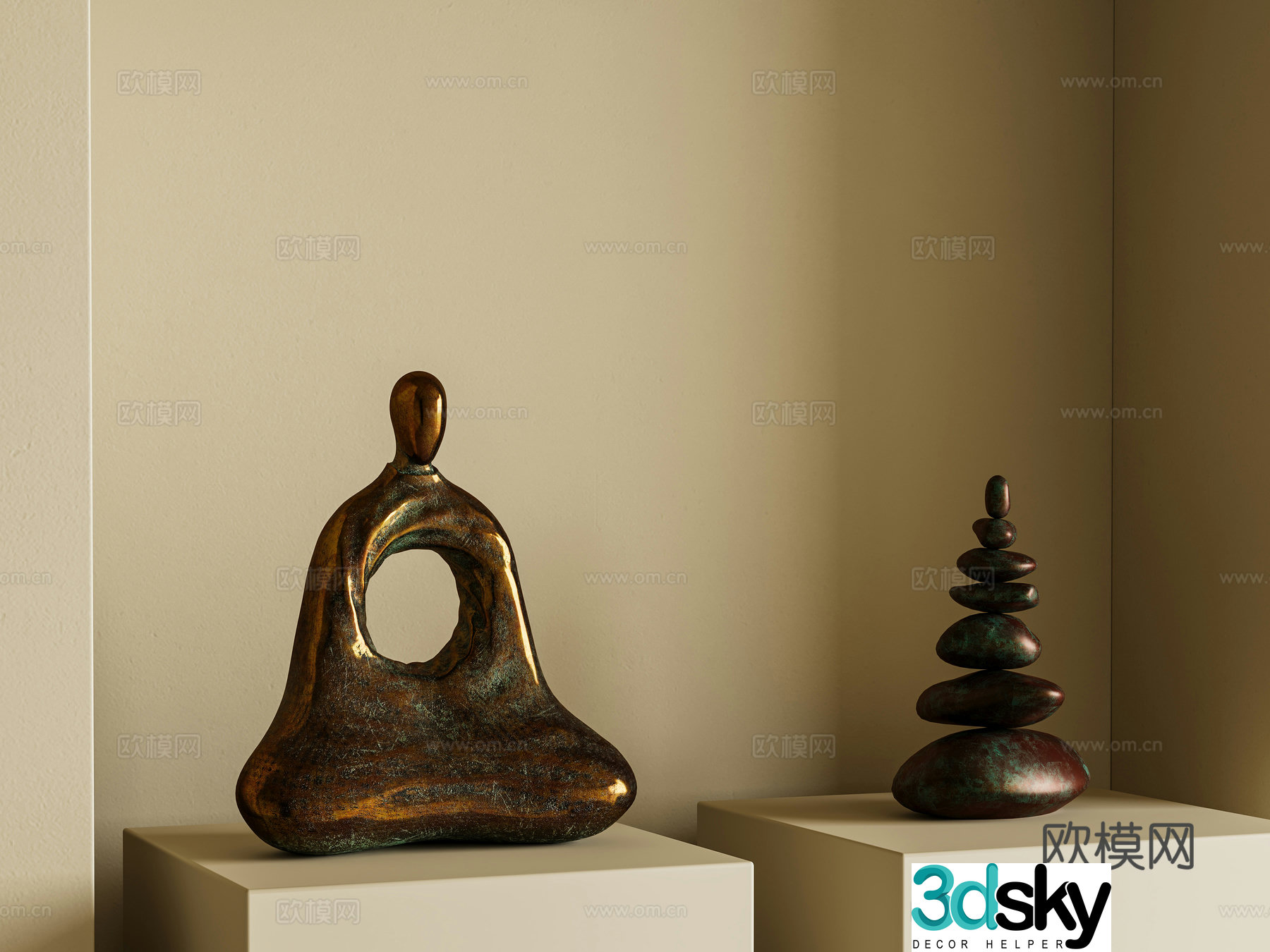 New Chinese style Chinese sculptures Ji Zhongqi sculptures Zen sculptures old dirty old metals art sculptures 3D model